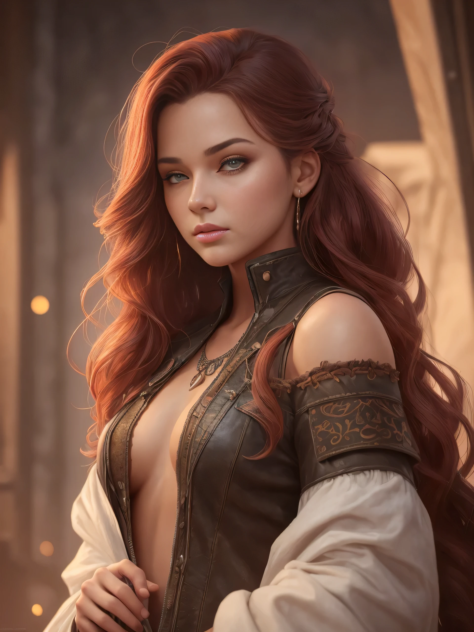 woman (redhead, half long curly hair), masterpiece, best quality, highest quality, cinematic lighting, (volumetric lighting), extremely detailed CG unity 8k wallpaper, focused, 8k wallpaper, 4k wallpaper, extremely detailed, ultra realistic, photorealistic, sharp focus, absurdres, (HDR:1.2), (high contrast), photograph, detailed and intricate, instagram, portrait, highly detailed, digital painting, artstation, concept art, smooth, sharp focus, illustration, cinematic lighting,
