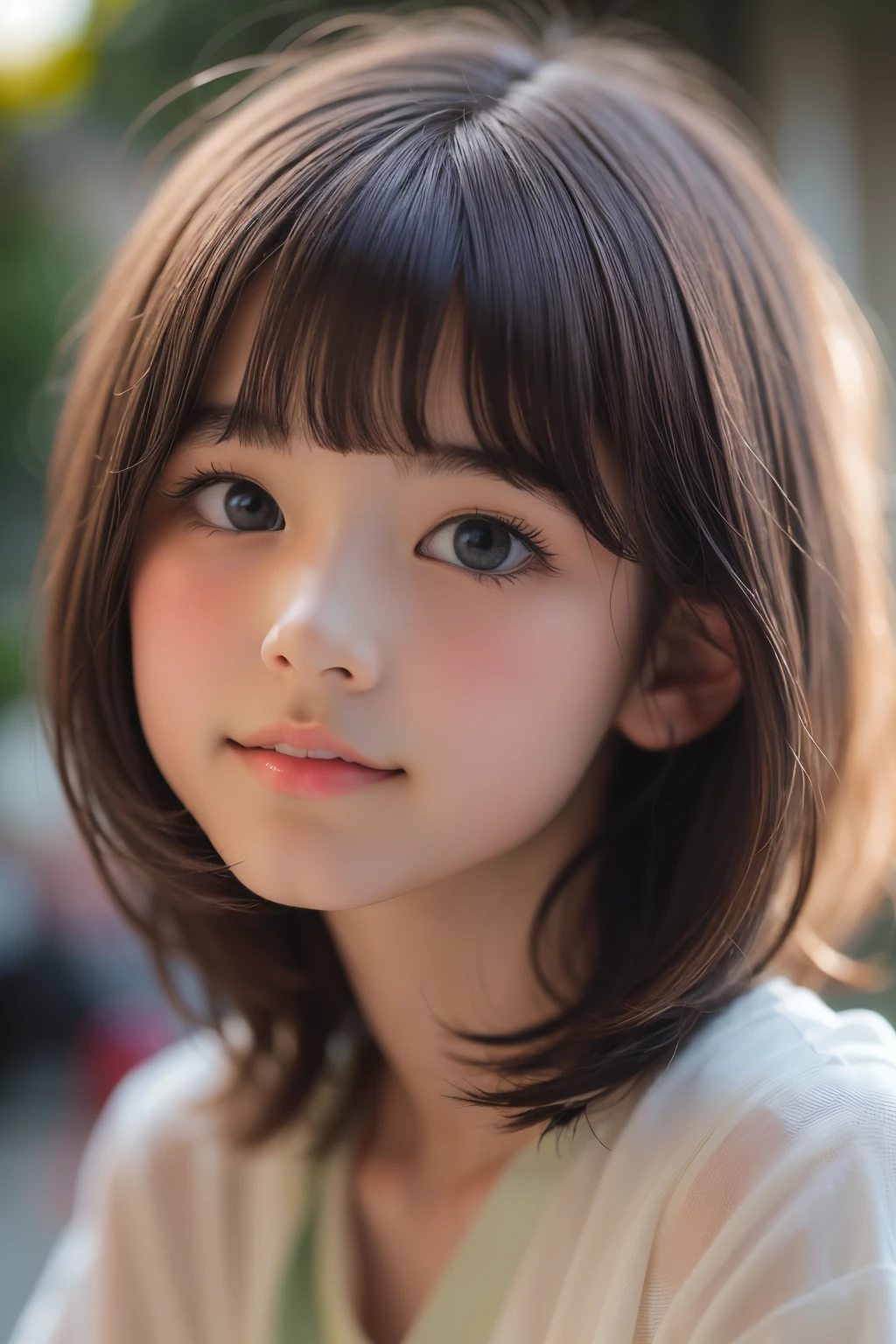 ((sfw: 1.4)), ((sfw, short hair, sidelocks-hair, 1 Girl)), Ultra High Resolution, (Realistic: 1.4), RAW Photo, Best Quality, (Photorealistic Stick), Focus, Soft Light, ((15 years old)), ((Japanese)), (( (young face))), (surface), (depth of field), masterpiece, (realistic), woman, bangs, ((1 girl))