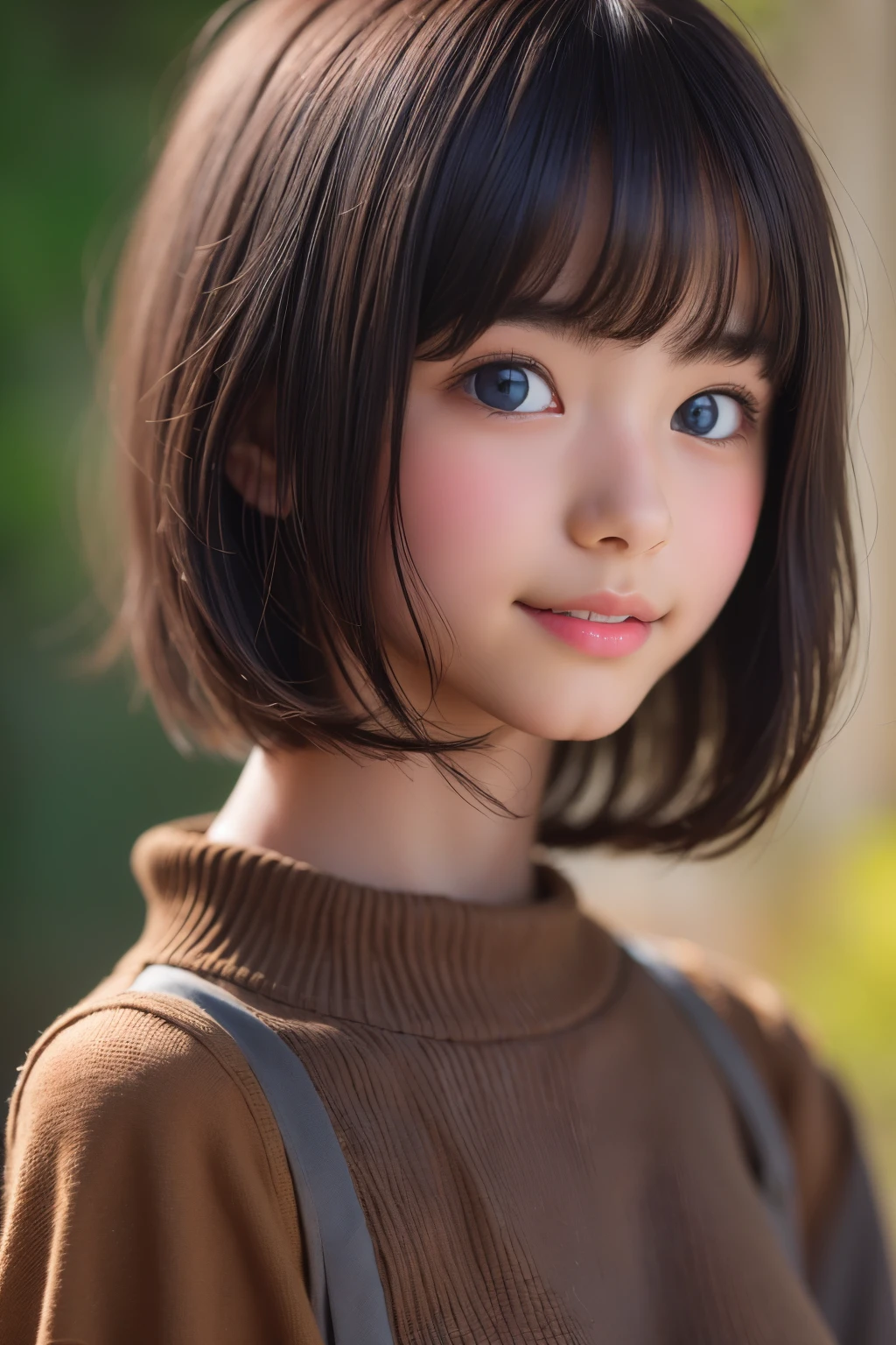 ((sfw: 1.4)), ((sfw, short hair, sidelocks-hair, light smile, 1 Girl)), Ultra High Resolution, (Realistic: 1.4), RAW Photo, Best Quality, (Photorealistic Stick), Focus, Soft Light, ((15 years old)), ((Japanese)), (( (young face))), (surface), (depth of field), masterpiece, (realistic), woman, bangs, ((1 girl))