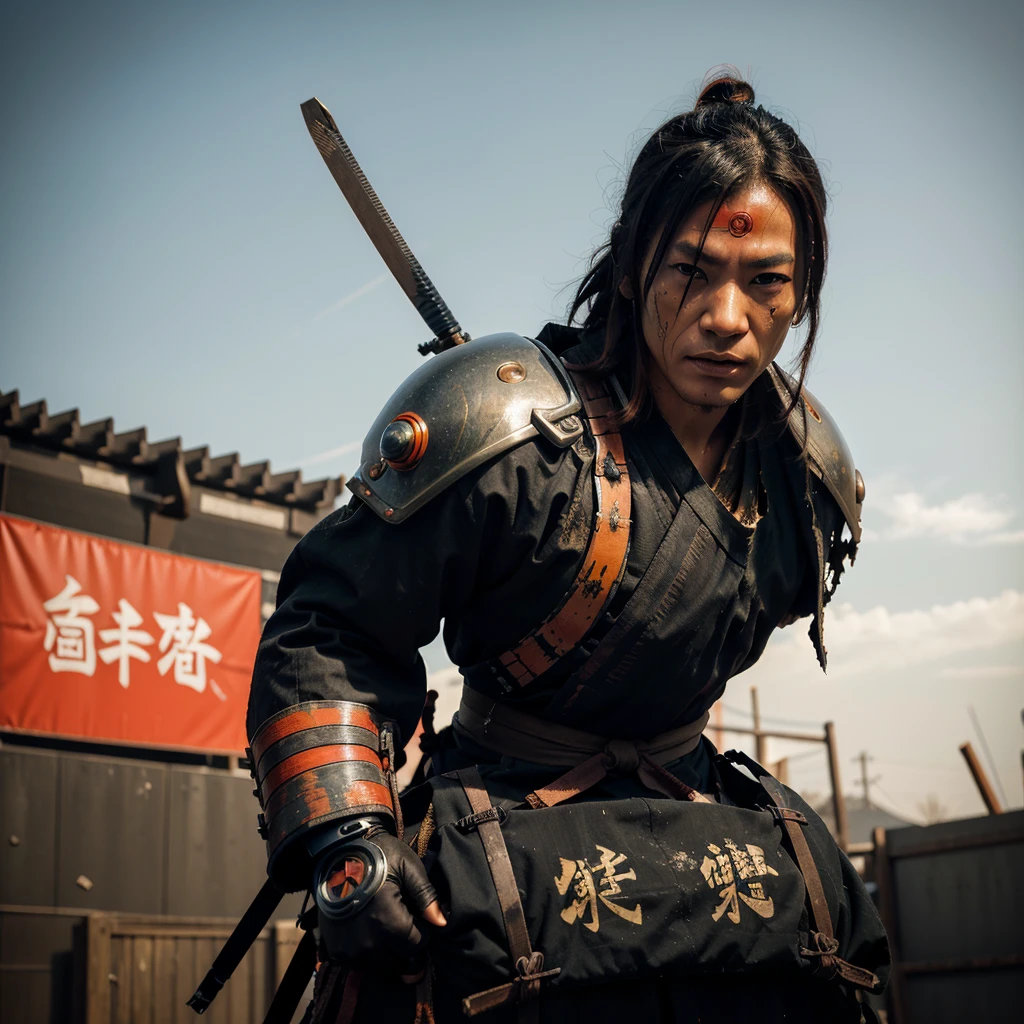 A battered cyborg samurai, with obvious damage, is facing off against the evil boss Mecha ninja in an urban decay setting. The scene unfolds with intense energy as the cyborg samurai prepares to engage in an epic battle. The cyborg samurai stands tall, emanating a sense of perseverance and determination. The surface of its body reveals the wear and tear of countless battles, with battle scars and damaged armor adding to its fierce appearance. The cyborg samurai possesses a blend of futuristic technology and ancient samurai aesthetics, embodying the spirit of traditional Japanese warriors in a cybernetic form. The color scheme of the cyborg samurai showcases elements of the traditional Japanese culture, with a focus on vibrant and contrasting hues. The color palette includes rich reds, deep blues, and vibrant gold, representing the iconic Japanese color scheme. These colors add an exquisite touch to the visuals, creating a sense of authenticity and cultural significance. On the other side, the evil boss Mecha ninja stands in a purple chrome color scheme, exuding an aura of mystery and power. The purple chrome finish highlights the ninja's advanced technological enhancements, giving it an otherworldly appearance. The Mecha ninja's design is sleek and agile, with sharp edges and an intimidating presence. The urban decay setting adds a gritty and dystopian atmosphere to the scene. The backdrop is filled with dilapidated buildings, overgrown vegetation, and decaying infrastructure, signifying the aftermath of a once-bustling city. The crumbling structures and faded graffiti emphasize the sense of abandonment and desolation. In terms of image quality, the prompt demands the highest standards. The generated image should possess the best quality, with a resolution of 4k or 8k. The level of detail should be ultra-detailed, approaching photorealism. The lighting should be carefully designed, with studio lighting techniques enhancing the overall impact of the image. The co
