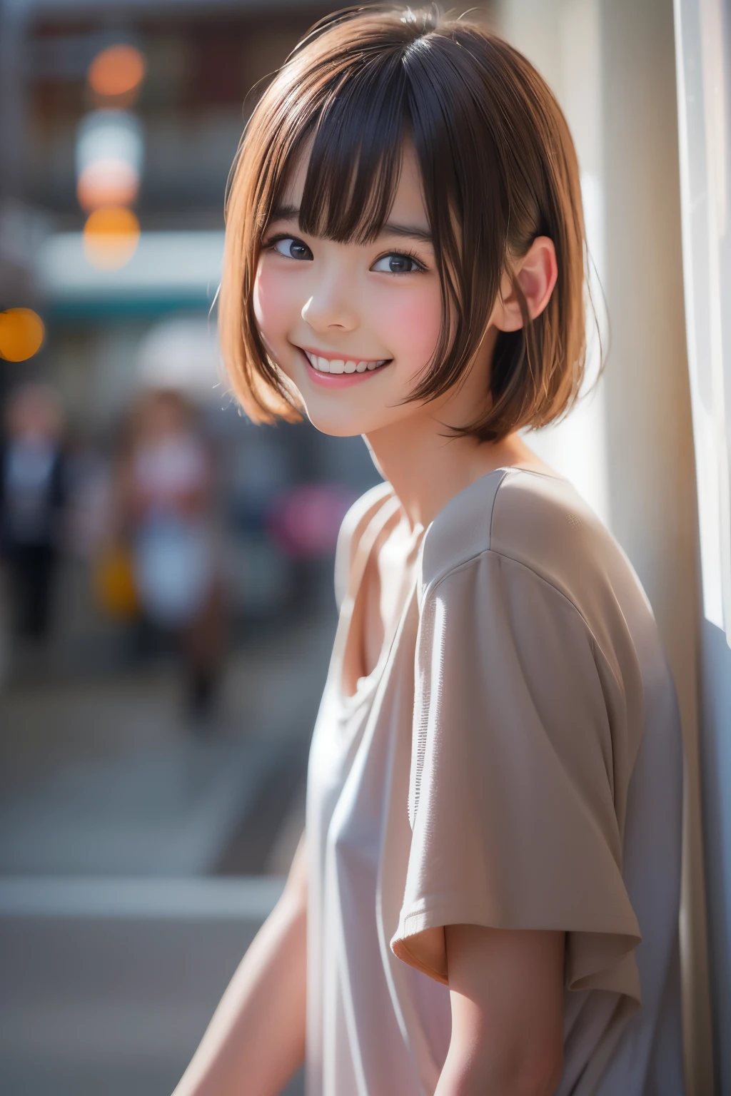 ((sfw: 1.4)), ((sfw, short hair, sidelocks-hair, light smile, 1 Girl)), Ultra High Resolution, (Realistic: 1.4), RAW Photo, Best Quality, (Photorealistic Stick), Focus, Soft Light, ((15 years old)), ((Japanese)), (( (young face))), (surface), (depth of field), masterpiece, (realistic), woman, bangs, ((1 girl))