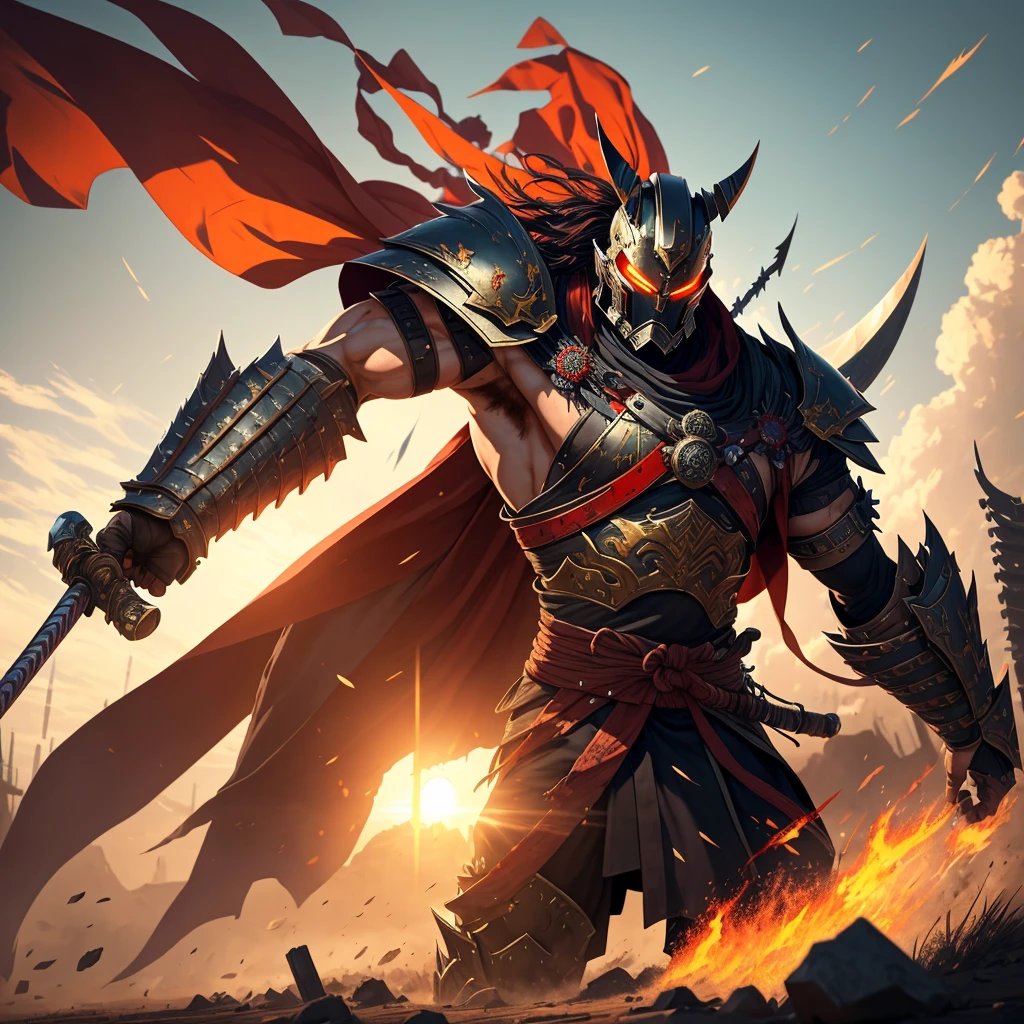 A battered cyborg samurai, with obvious damage, is facing off against the evil boss Mecha ninja in an urban decay setting. The scene unfolds with intense energy as the cyborg samurai prepares to engage in an epic battle. The cyborg samurai stands tall, emanating a sense of perseverance and determination. The surface of its body reveals the wear and tear of countless battles, with battle scars and damaged armor adding to its fierce appearance. The cyborg samurai possesses a blend of futuristic technology and ancient samurai aesthetics, embodying the spirit of traditional Japanese warriors in a cybernetic form. The color scheme of the cyborg samurai showcases elements of the traditional Japanese culture, with a focus on vibrant and contrasting hues. The color palette includes rich reds, deep blues, and vibrant gold, representing the iconic Japanese color scheme. These colors add an exquisite touch to the visuals, creating a sense of authenticity and cultural significance. On the other side, the evil boss Mecha ninja stands in a purple chrome color scheme, exuding an aura of mystery and power. The purple chrome finish highlights the ninja's advanced technological enhancements, giving it an otherworldly appearance. The Mecha ninja's design is sleek and agile, with sharp edges and an intimidating presence. The urban decay setting adds a gritty and dystopian atmosphere to the scene. The backdrop is filled with dilapidated buildings, overgrown vegetation, and decaying infrastructure, signifying the aftermath of a once-bustling city. The crumbling structures and faded graffiti emphasize the sense of abandonment and desolation. In terms of image quality, the prompt demands the highest standards. The generated image should possess the best quality, with a resolution of 4k or 8k. The level of detail should be ultra-detailed, approaching photorealism. The lighting should be carefully designed, with studio lighting techniques enhancing the overall impact of the image. The co
