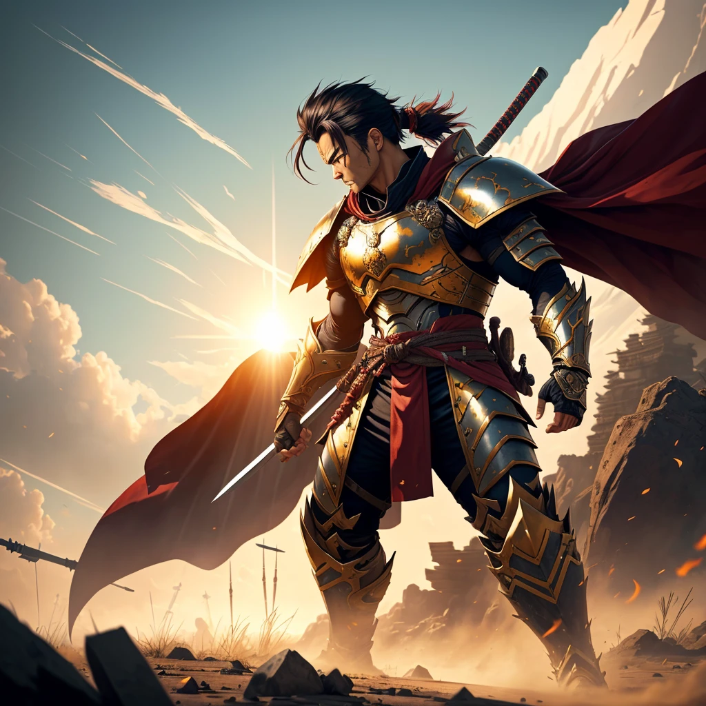 A battered cyborg samurai, with obvious damage, is facing off against the evil boss Mecha ninja in an urban decay setting. The scene unfolds with intense energy as the cyborg samurai prepares to engage in an epic battle. The cyborg samurai stands tall, emanating a sense of perseverance and determination. The surface of its body reveals the wear and tear of countless battles, with battle scars and damaged armor adding to its fierce appearance. The cyborg samurai possesses a blend of futuristic technology and ancient samurai aesthetics, embodying the spirit of traditional Japanese warriors in a cybernetic form. The color scheme of the cyborg samurai showcases elements of the traditional Japanese culture, with a focus on vibrant and contrasting hues. The color palette includes rich reds, deep blues, and vibrant gold, representing the iconic Japanese color scheme. These colors add an exquisite touch to the visuals, creating a sense of authenticity and cultural significance. On the other side, the evil boss Mecha ninja stands in a purple chrome color scheme, exuding an aura of mystery and power. The purple chrome finish highlights the ninja's advanced technological enhancements, giving it an otherworldly appearance. The Mecha ninja's design is sleek and agile, with sharp edges and an intimidating presence. The urban decay setting adds a gritty and dystopian atmosphere to the scene. The backdrop is filled with dilapidated buildings, overgrown vegetation, and decaying infrastructure, signifying the aftermath of a once-bustling city. The crumbling structures and faded graffiti emphasize the sense of abandonment and desolation. In terms of image quality, the prompt demands the highest standards. The generated image should possess the best quality, with a resolution of 4k or 8k. The level of detail should be ultra-detailed, approaching photorealism. The lighting should be carefully designed, with studio lighting techniques enhancing the overall impact of the image. The co
