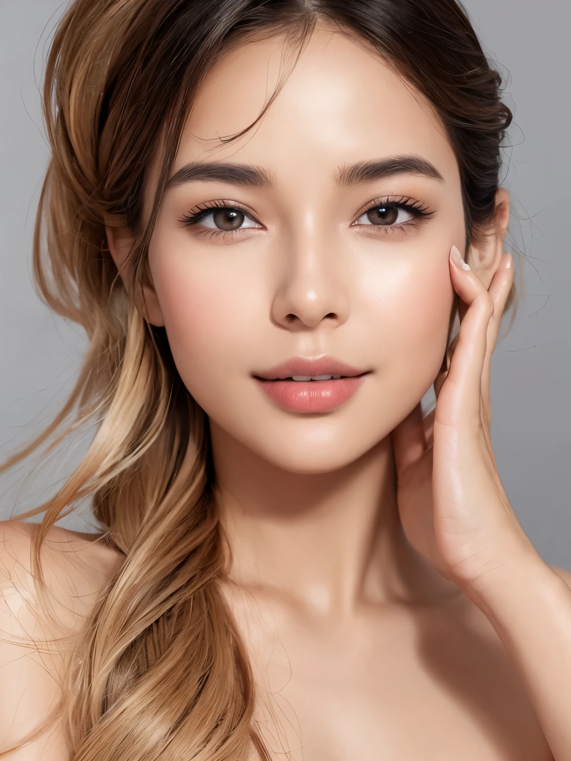((highest quality)), ((masterpiece)), (detailed ), perfect face、realistic skin texture、full body shot、long legs、Beauty、((nude))、smile、slender body、Moist eyes、(((kissing face)))、Indian Women