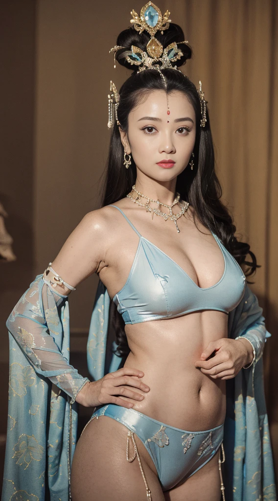 masterpiece, best quality, 1 girl, alone, ((aldult))，(huge breasts)， long hair，micro thong，happy, looking at the audience, Dunhuang Mogao Grottoes, (background)，(precise、perfect face shape:1.3)，ultra high definition，Ray tracing,，reflected light， Correct structure，Award-winning，high detail，Lighten shadow contrast，facial lighting ，Cinema lighting，masterpiece，Super details，high quality，high detail， best quality，16k，high contrast， 