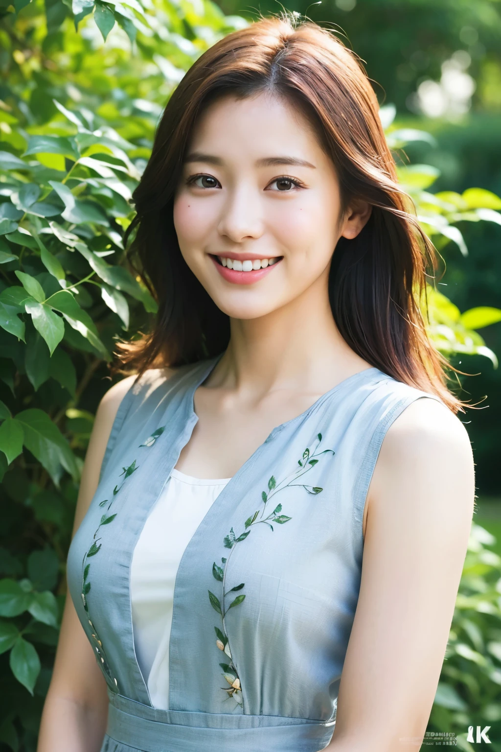 30 generations、Japanese beauty、kind face、smiling face、beautiful eyes、slightly bigger breasts、Dress is casual、masterpiece, highest quality, (Highly detailed CG Unity 8K wallpaper) (highest quality), (best illustrations), (best shadows) nature&#39, garden,Delicate leaf petals fall into the air rays Tracking, Super detailed - V6