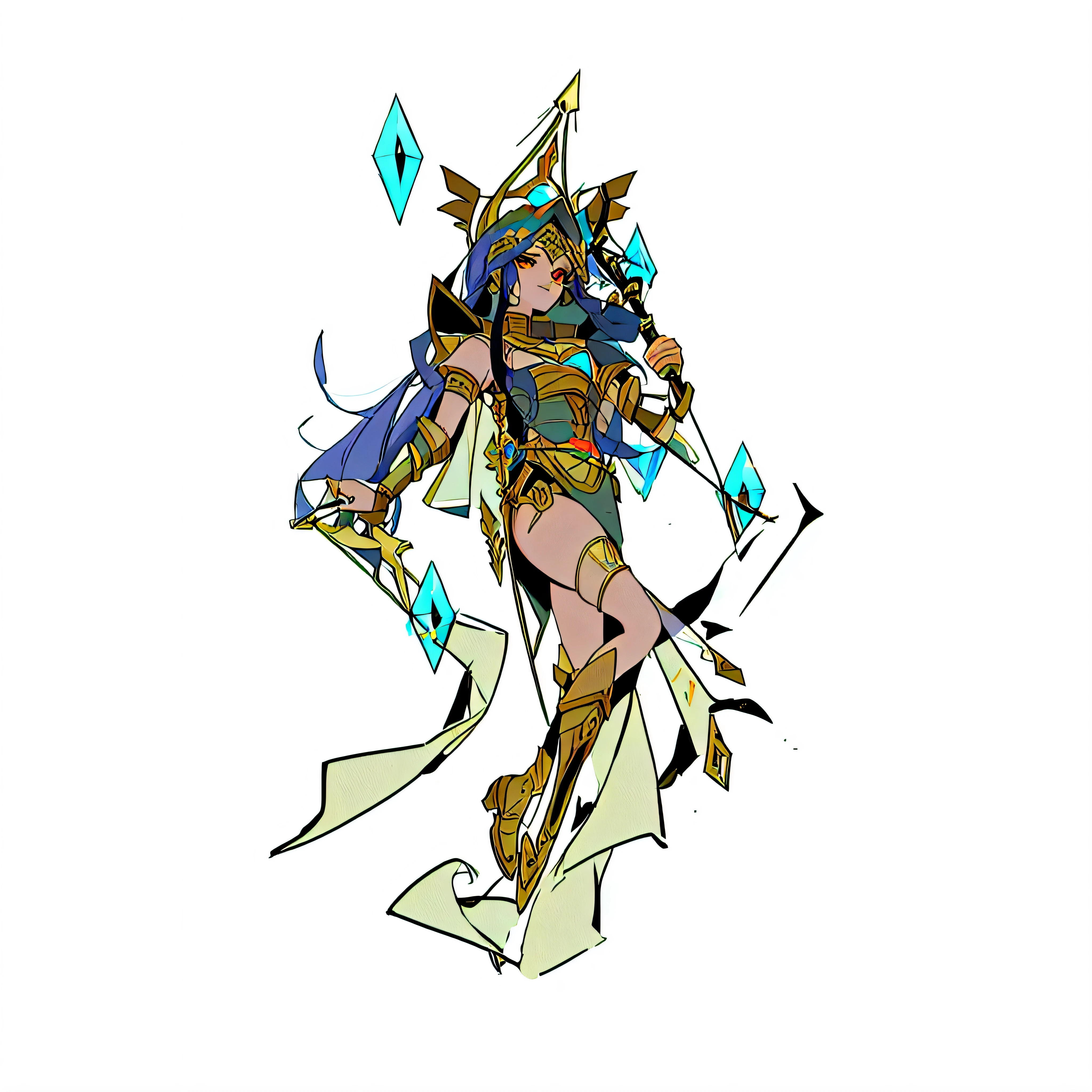 Image of a woman holding a sword in Arafad, zodiac knight girl, Senna in League of Legends, portrait zodiac knight girl, storm egyptian god, desert fighter ancient mage, Ramlessa Valentine's day, Holy Robot Necromancer Girl, Epic Mage Girl Character, Goddess Artemis giggles, the god athena