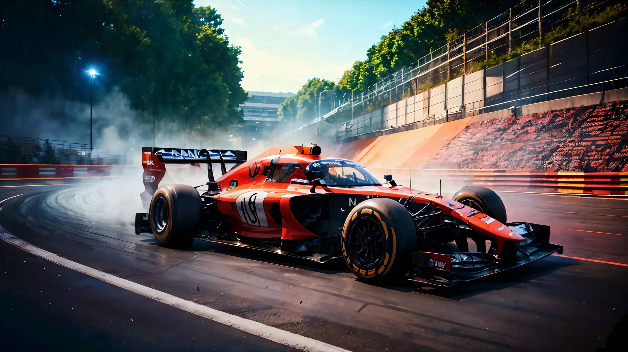 concept:Formula car starting grid scenery, 

quality:(最高quality, 4k, High resolution, masterpiece:1.2), Super detailed, (real, photorealistic:1.37), 高qualityのアートワーク, 

illumination:Bright colors, Bokeh, Dynamic configuration, a powerful sense of movement,  Lens flare, The overall dramatic atmosphere of the scene, 

Subject information:detailed car design, fierce competition, speed and adrenaline, professional racing atmosphere, 

Other details:dynamic angle, The spectators cheer, powerful engine roar, glossy paint finish, smooth aerodynamic shape, tire marks on truck, A focused and determined driver, iconic racing helmet, dramatic sky, energetic atmosphere, The perfect balance of chaos and precision, thrill of racing, Dynamic configuration, a powerful sense of movement, 背景のBokeh味, 500㎜, f/4.0, photo shoot.