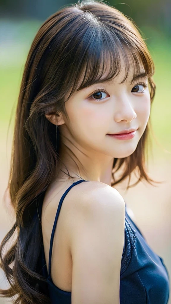 (RAW photo, highest quality)(8k, highest quality, masterpiece: 1.2), Super detailed, super resolution, (realistic, realistic photo: 1.37), portrait, High resolution RAW color photos, professional photos, Beautiful in high resolution, very delicate and beautiful, 8k image wallpaper, amazing details, huge file size, high detailed beautiful girl, Super detailed face, very fine eyes, Very fine skin, very small nose, highly detailed mouth, perfect ???????, simple background, 1 girl, (20:1.2), 20 generations, pretty girl, bangs, Desperate, wonderful, dress, realistic body, glowing skin, wavy black hair, baby face, lively face, delicate eyes, source order, look at me, ((positive)), (Fair skin), waist shot, bangs, round face, smile, close up of face, very delicate and beautiful, finely, masterpiece,