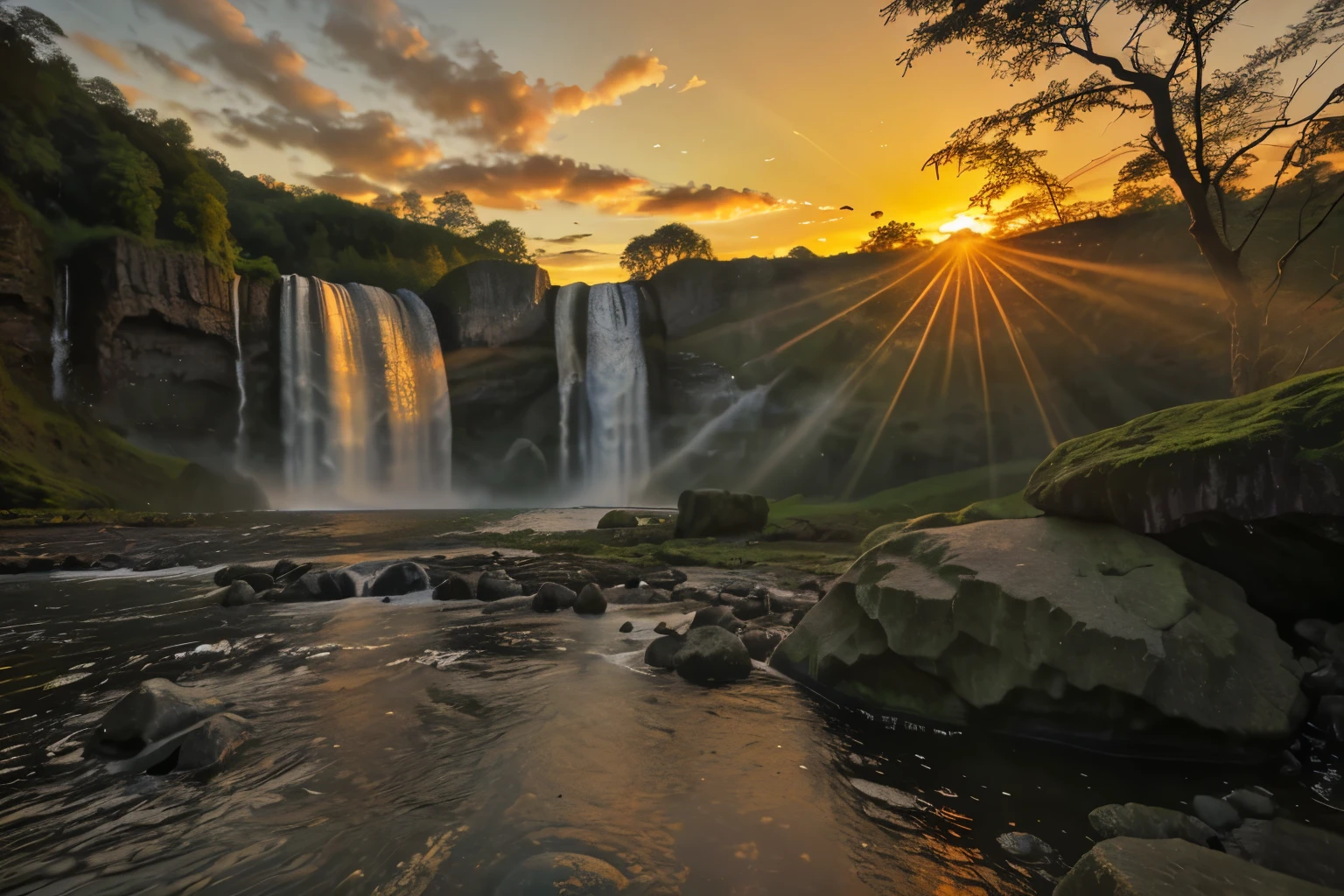 Sunrise over a waterfall
