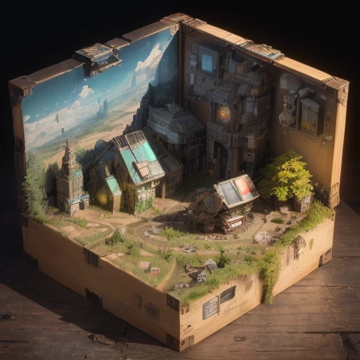 6598年Mars realistic model, (split ends, original photo, best quality, masterpiece:1.4),Steampunk Cyberpunk 6820 City,(CyberpunkMars light:1.3), Mars (related to land),(in a small nature box:1.3),Isometric, small nature, landscape on foundation,landscape,