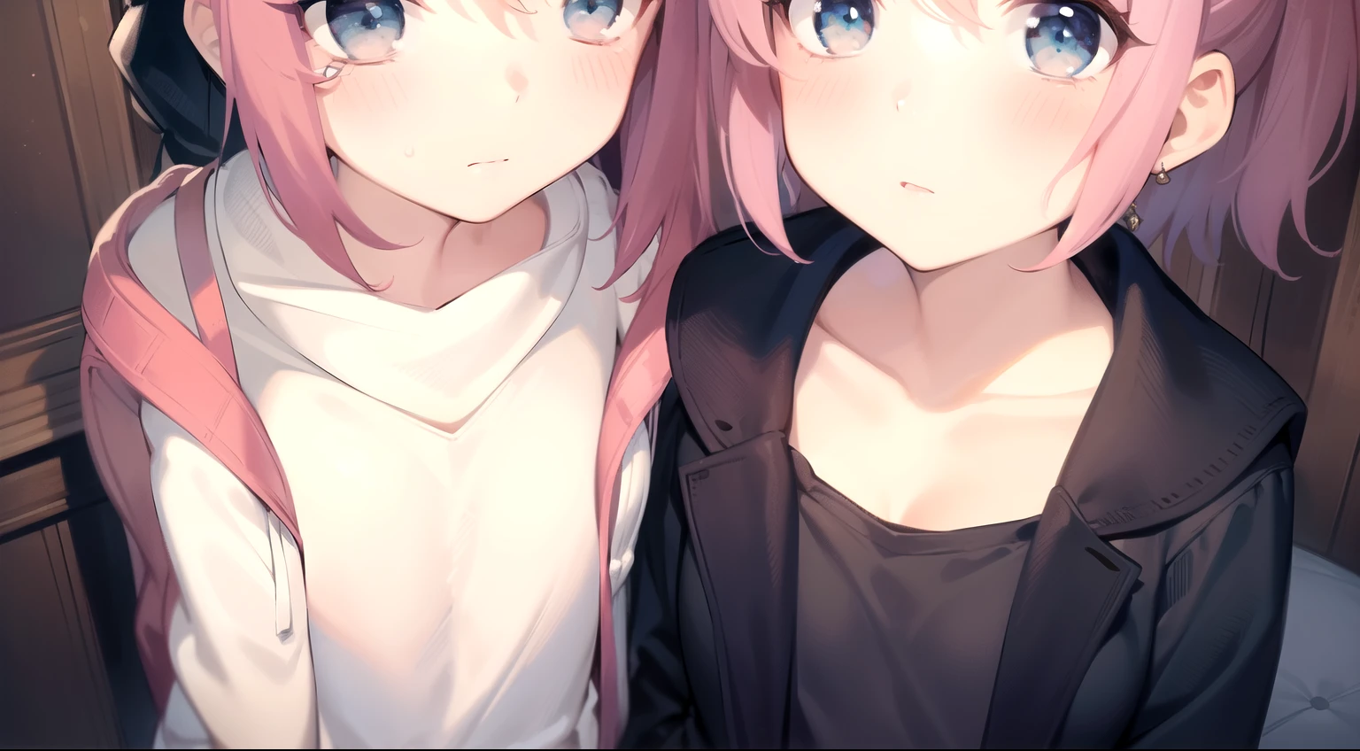 (antique style, Full of girly feeling: 1.2, pink hair: 1.1, blue eyes: 1.1, big eyes)
