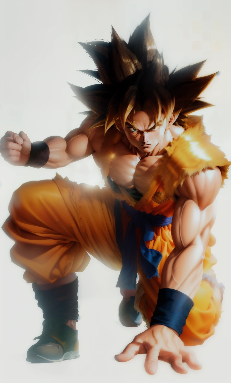 masterpiece, best quality, goku, super Saiyan, yellow hair, green eyes,hyper realistic, shining skin, cg 8k, ((((((realistic)))))), Sun goku, Detailed skin, RAW photo, Simple background, (high detailed skin:1.2), 8k uhd, dslr, soft lighting, high quality, film grain, Fujifilm XT3, torn cloth, Highest Quality, masterpiece, (soft diffused lighting), Highly detailed photo,(hyperdetailed, intricate details), sharp focus, 8k, absurdres, 8mm film grain