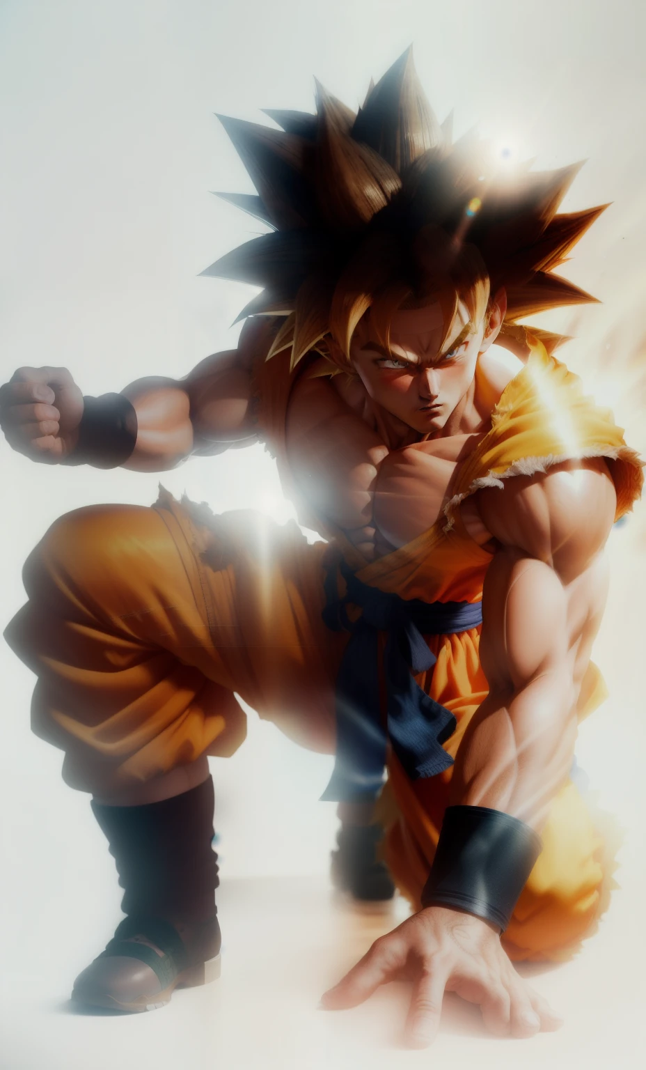 masterpiece, best quality, goku, super Saiyan, yellow hair, deep green eyes,hyper realistic, shining skin, cg 8k, ((((((realistic)))))), Sun goku, Detailed skin, RAW photo, Space background, (high detailed skin:1.2), 8k uhd, dslr, soft lighting, high quality, film grain, Fujifilm XT3, torn cloth, Highest Quality, masterpiece, (soft diffused lighting), Highly detailed photo,(hyperdetailed, intricate details), sharp focus, 8k, absurdres, 8mm film grain
