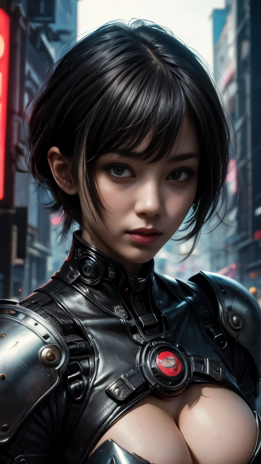 NSFW(((masterpiece))), (((Best Quality))), ((Ultra-detailed)), (extremely detailed photo), ((extremely delicate and beautiful)),(Cute delicate face), an image of cyberpunk, steampunk, sci-fi, cyberpunk fan art, cyberpunk hd wallpaper, cyberpunk art, cyberpunk pics, cyberpunk images, (tall and good-looking 35 years old Asian woman),solo,short hair,looking at viewer, mecha musume, armor ,(beautiful face and eye), double eyelid,delicate skin,slender body shape,big breast