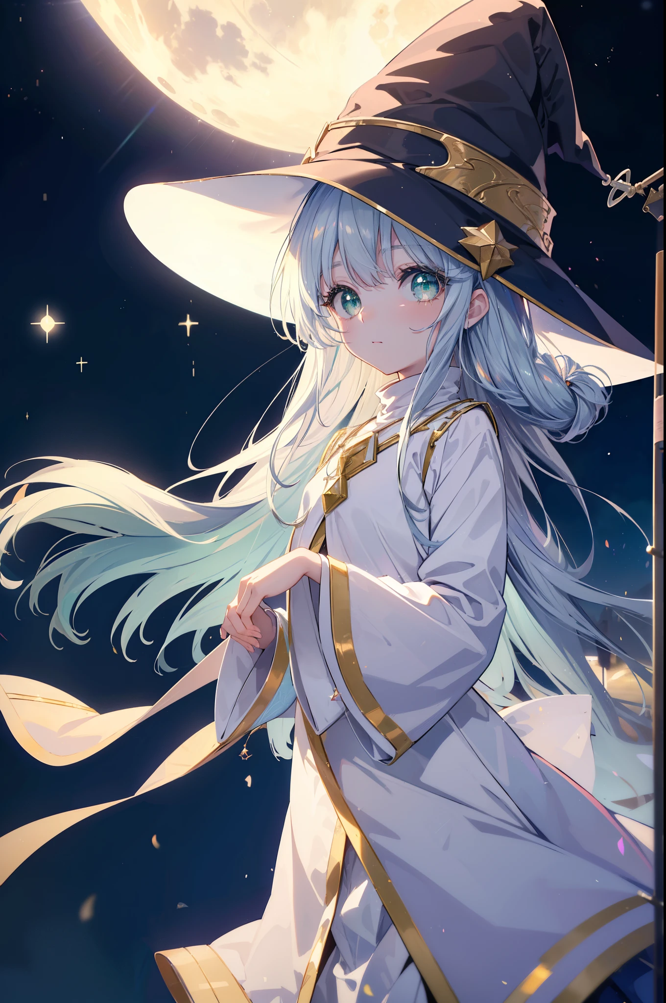 index, index, (green eyes:1.5), silver hair, long hair, (flat chest:1.2),(colorful glowing lanterns),((A night sky filled with colorful cute creatures flying around)),((big full moon)),((Sparkling and colorful stars)),fluffy hair,,slightly red tide,((brown eyes)),((Idol style costume with soft volume)),((gorgeous wizard hat)),((witch)),(magic wand with a jewel on the tip),Smile,Kamimei,((側面figure)),((Fly through the sky on a magic broom)),
壊す looking at viewer, Upper body,Destroy your whole body outdoors,forest,forest林
壊す (masterpiece:1.2), highest quality, High resolution, unity 8k wallpaper, (figure:0.8), (detailed and beautiful eyes:1.6), highly detailed face, perfect lighting, Very detailed CG, (perfect hands, perfect anatomy),
