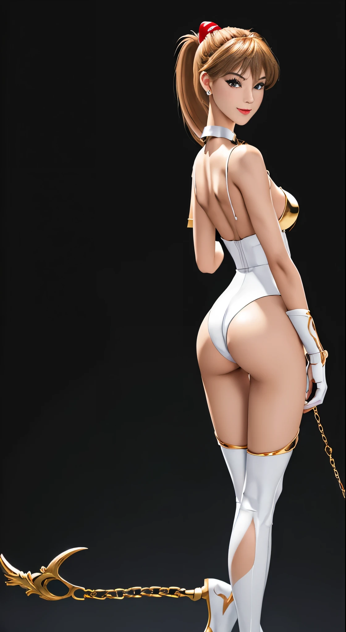 masterpiece、3D、realistic、小柄な17 years old、super micro photography、Detailed and highest quality、Super detailed CG Unity 8k wallpaper、full:1.3、stand、from below、showing white panties、intricate details、(1 female,Specialized JK)、、dynamic english、((A gorgeous golden tiara on the forehead:1.4、metallic green pleated mini skirt:1.2、pregate mini skirt:1.3、
Meisha Onfu)、(Sailor 冥王星 Single Hairpan
Tiara セーラー戦士制服 Skirt Gloves),((single ponytail)),gold ring earrings,Shiny black long knee-high boots with luxurious gold embellishments)、(Extremely thin and fitted high gloss white holographic leather:1.3,Bold sexy slender white high leg gravette swimsuit)、staff, holding_staff, Key chain accessories at waist,((combat readiness))、has a huge key wand,
((black skin:1.2,enchanting smile、very pretty face、facial details:1.5、bright red eyes、A beautifull face、beautidfull eyes、shining eyes、thin lips:1.3、thin and sharp pale eyebrows,、long and thick eyelashes、double eyelashes))、