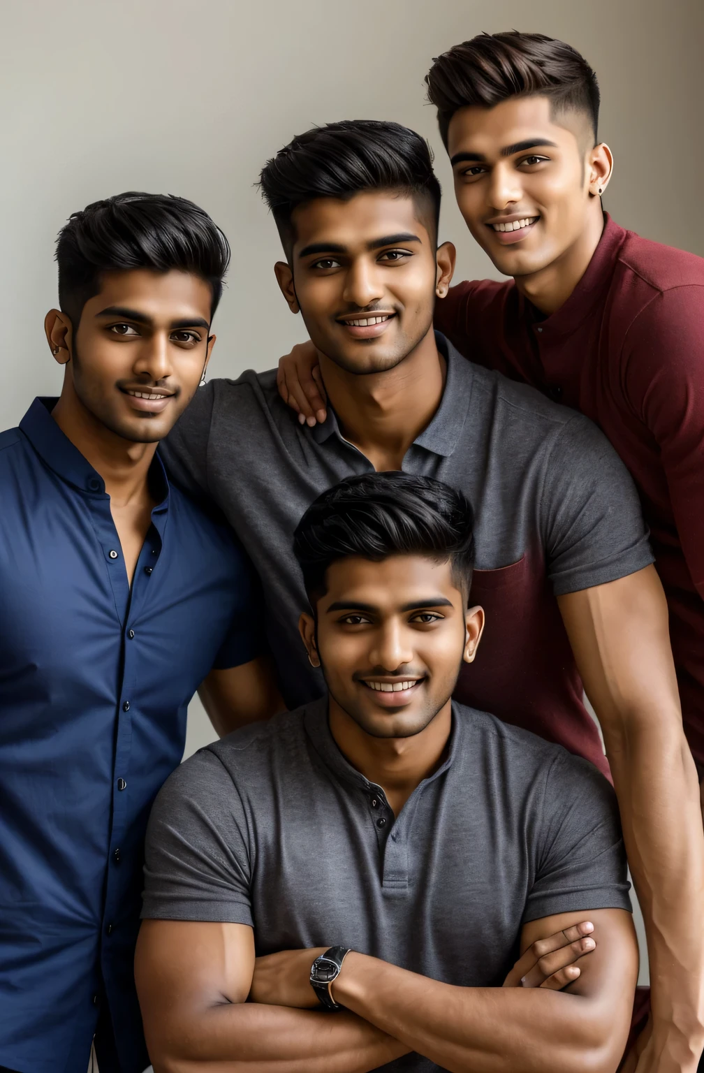 a close up of an indian male model with his arms crossed and a smile on his face, confident relaxed pose, handsome and attractive, medium shot portrait, young man with short, young man with medium - length, handsome young man, posing with crossed arms, portrait of beautiful young man, young handsome man, attractive young man, young adult male, handsome young man face