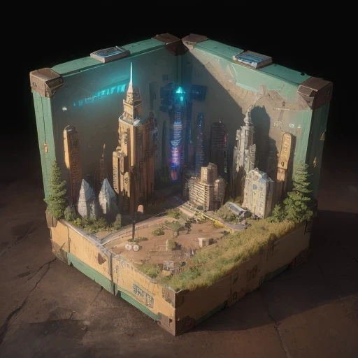 3598年Mars realistic model, (split ends, original photo, best quality, masterpiece:1.4),Steampunk Cyberpunk 6820 City,(CyberpunkMars light:1.3), Mars (related to land),(in a small nature box:1.3),Isometric, small nature, landscape on foundation,landscape,
