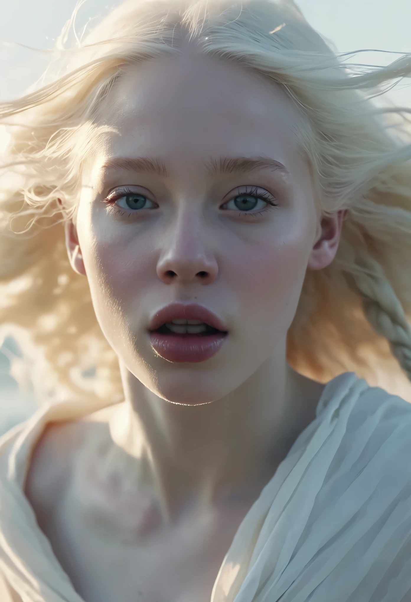 cover of a Fantasy book with an albinos Beautiful girl running, (((african albinos))), trying to escape, 12 years, coverbook, 8K, realistic.HD, 4K, HD, De vrais visages, Cinematography L&#39;image doit avoir un rapport hauteur/largeur de 1:1.6, et mesurez au moins 2,500 pixels on the longest side.
