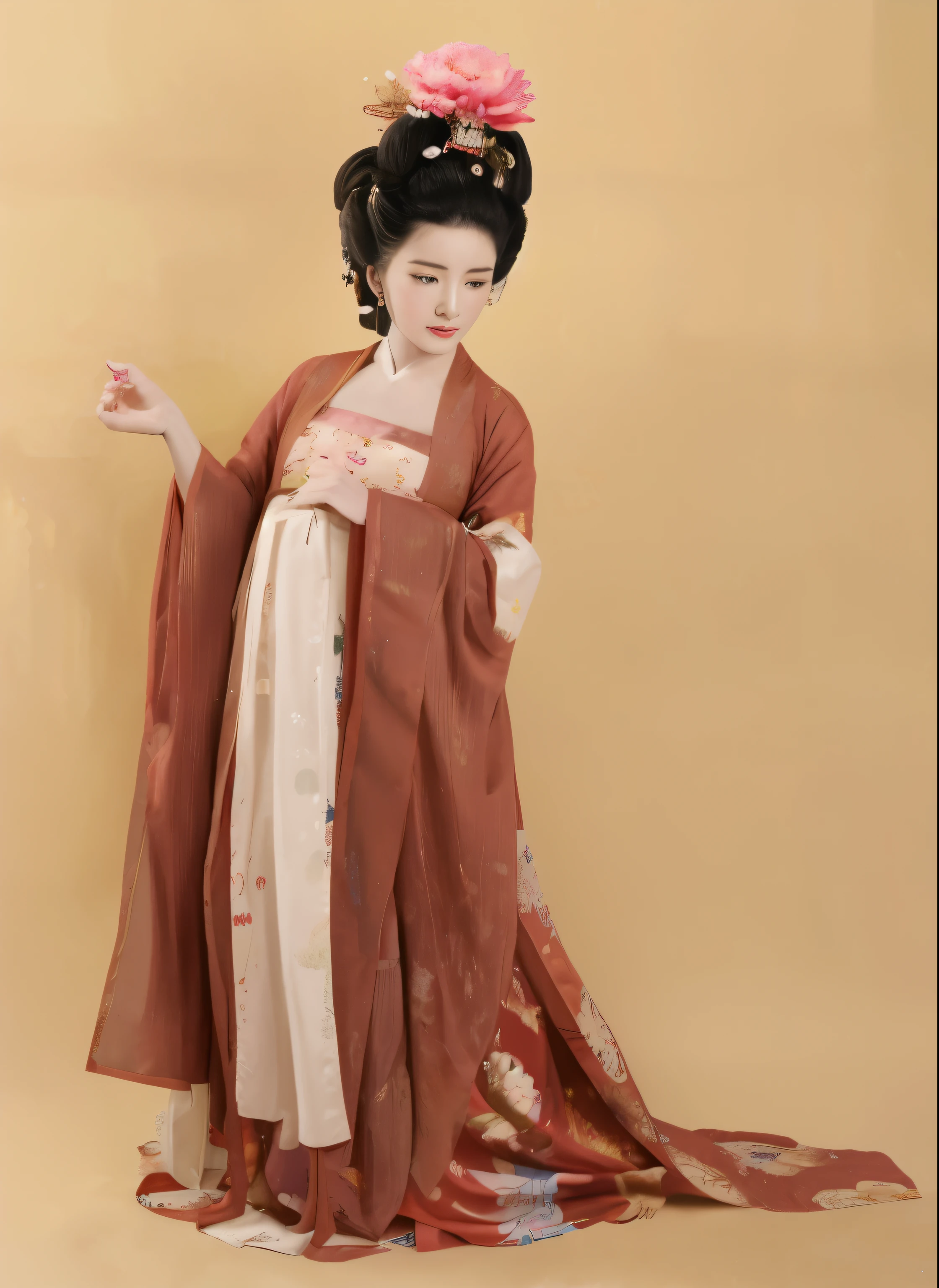 araffe dressed in a kimono with a fan and a flower in her hair, wearing ancient chinese clothes, tang dynasty, hanfu, wearing ornate silk clothes, with acient chinese clothes, palace ， a girl in hanfu, traditional chinese clothing, beautiful render of tang dynasty, ancient chinese princess, ancient chinese beauties, inspired by Qiu Ying, inspired by Tang Di