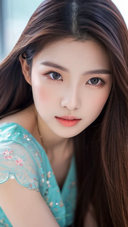 a close up of a woman with long hair wearing a dress, gorgeous chinese model, gorgeous young korean woman, beautiful south korean woman, cai xukun, beautiful young korean woman, full body xianxia, ruan jia beautiful!, yanjun chengt, beautiful girl model, by Yang J, inspired by Huang Ji, realistic. cheng yi, xianxia
