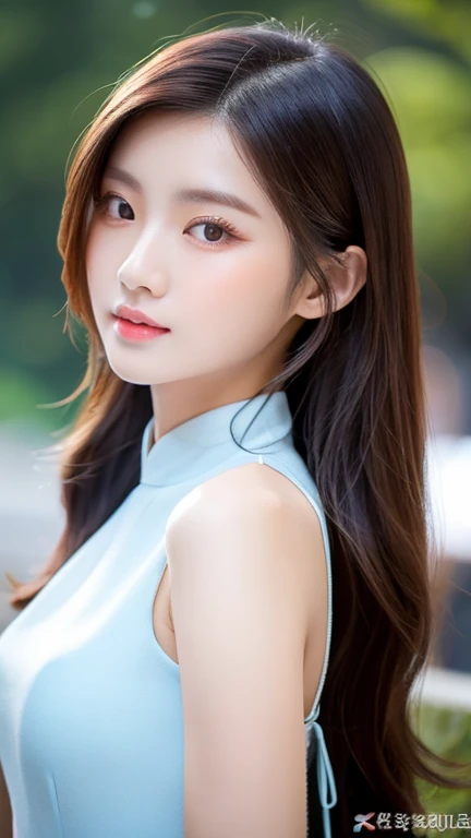 a close up of a woman with long hair wearing a dress, gorgeous chinese model, gorgeous young korean woman, beautiful south korean woman, cai xukun, beautiful young korean woman, full body xianxia, ruan jia beautiful!, yanjun chengt, beautiful girl model, by Yang J, inspired by Huang Ji, realistic. cheng yi, xianxia