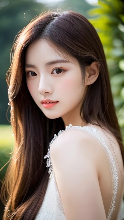 a close up of a woman with long hair wearing a dress, gorgeous chinese model, gorgeous young korean woman, beautiful south korean woman, cai xukun, beautiful young korean woman, full body xianxia, ruan jia beautiful!, yanjun chengt, beautiful girl model, by Yang J, inspired by Huang Ji, realistic. cheng yi, xianxia