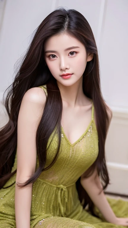 a close up of a woman with long hair wearing a dress, gorgeous chinese model, gorgeous young korean woman, beautiful south korean woman, cai xukun, beautiful young korean woman, full body xianxia, ruan jia beautiful!, yanjun chengt, beautiful girl model, by Yang J, inspired by Huang Ji, realistic. cheng yi, xianxia