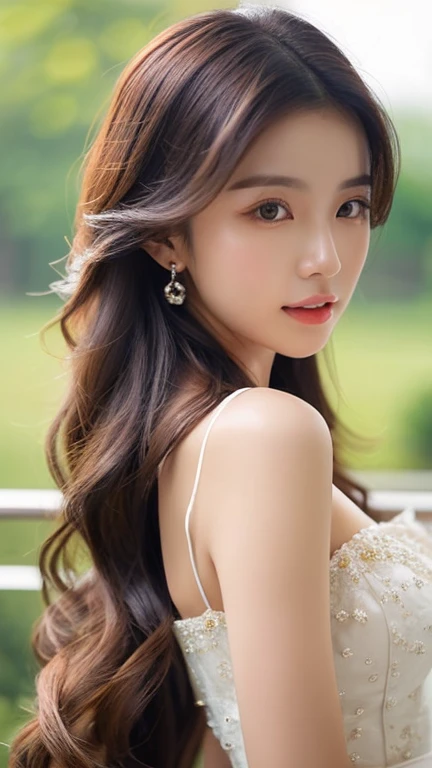a close up of a woman with long hair wearing a dress, gorgeous chinese model, gorgeous young korean woman, beautiful south korean woman, cai xukun, beautiful young korean woman, full body xianxia, ruan jia beautiful!, yanjun chengt, beautiful girl model, by Yang J, inspired by Huang Ji, realistic. cheng yi, xianxia