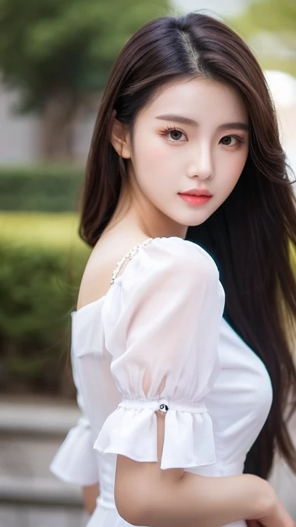 a close up of a woman with long hair wearing a dress, gorgeous chinese model, gorgeous young korean woman, beautiful south korean woman, cai xukun, beautiful young korean woman, full body xianxia, ruan jia beautiful!, yanjun chengt, beautiful girl model, by Yang J, inspired by Huang Ji, realistic. cheng yi, xianxia
