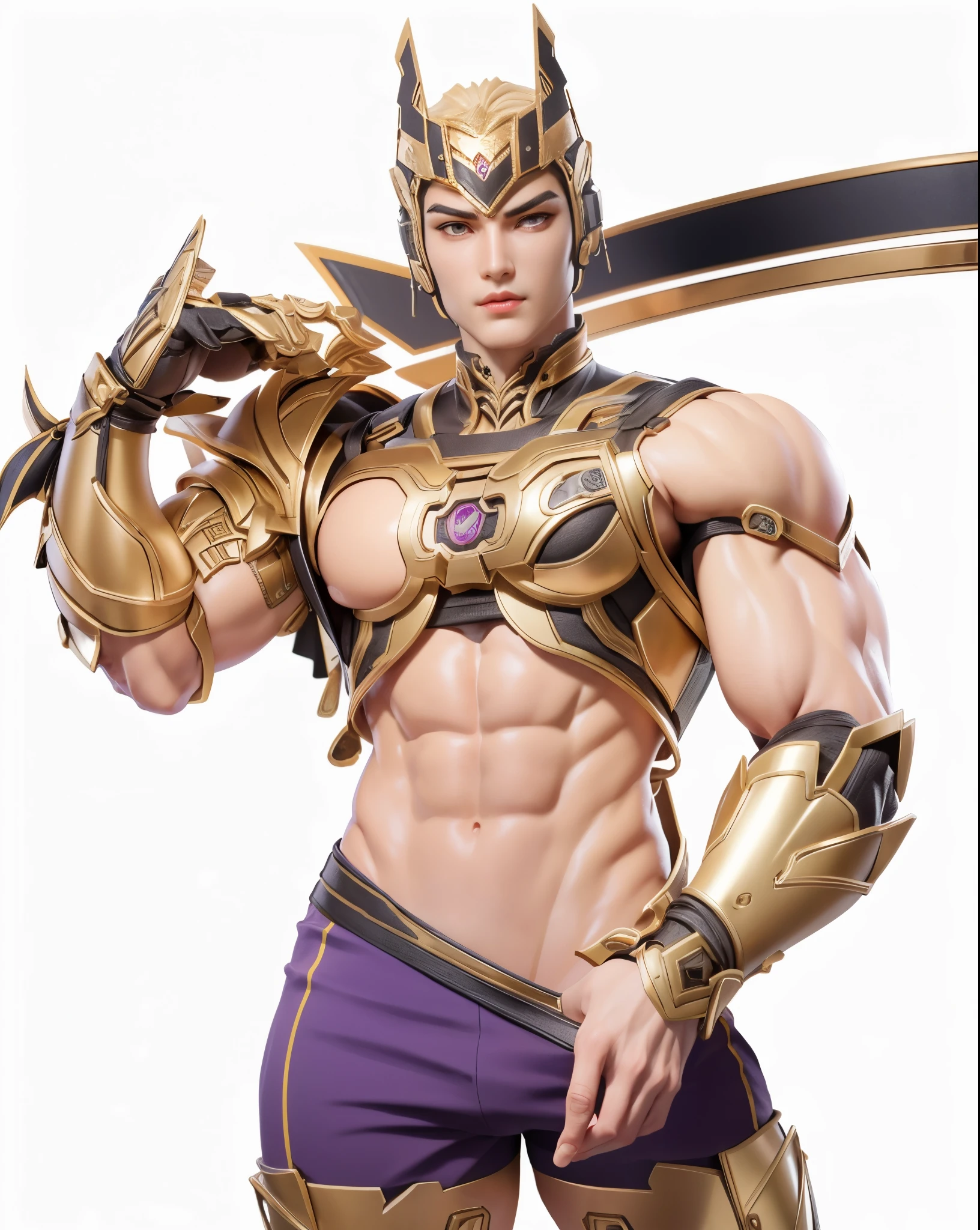 sculpture design，figure，GK model，figure全身，Show muscles，（Exquisite base），Wu Yifan，Handsome cybernetic boy looking at camera in lingerie detailed muscular realistic masterpiece，muscular，