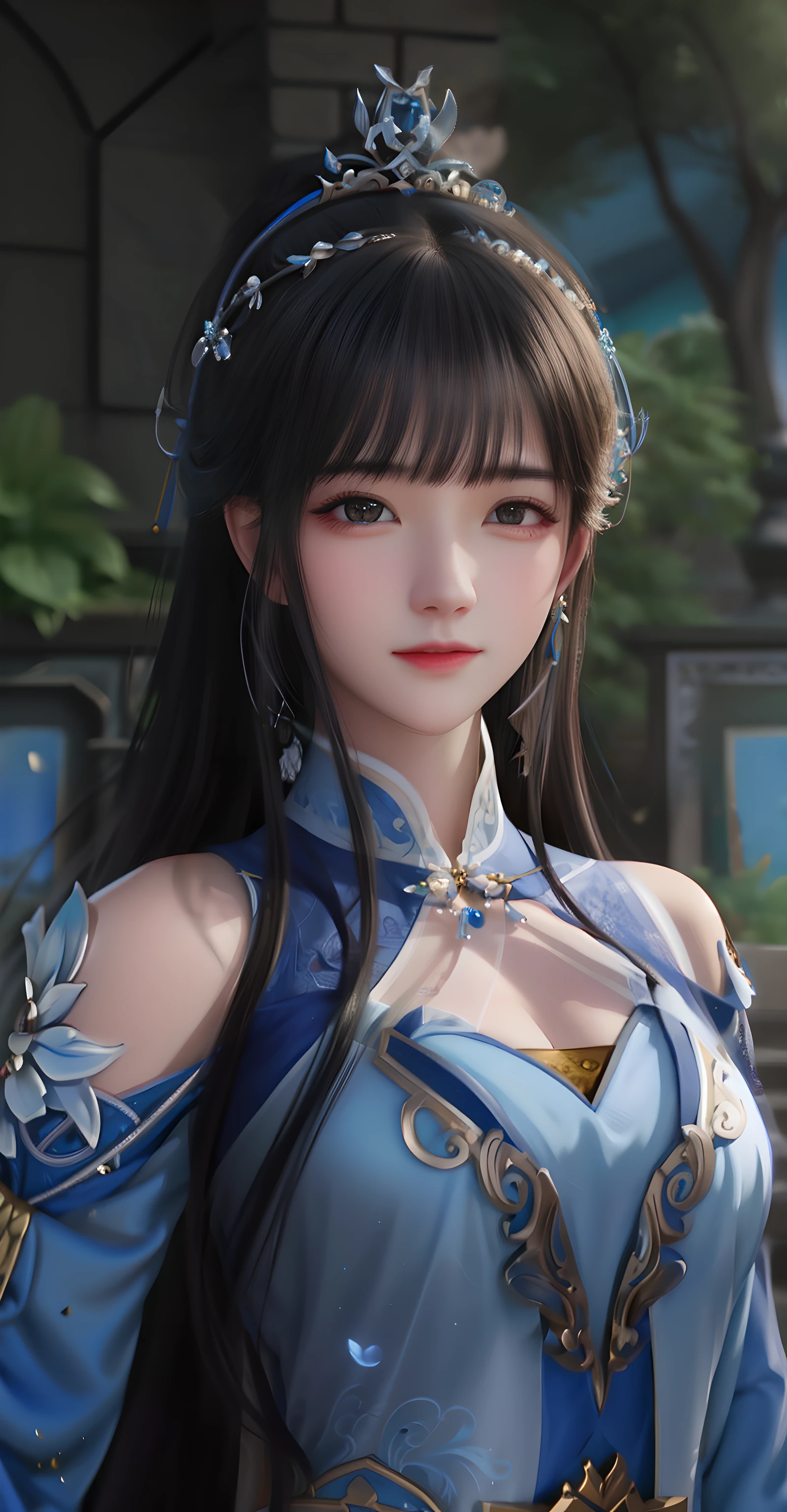 one wearing a blue dress、Close-up of woman holding sword, beautiful figure painting, author:Yang Jie, Portrait Knight of the Zodiac Maiden, author:Fan Qi, author:Chen Lin, author:Zhou Wenjing, author:Li Song, author:Lin Liang, Rossdraws Digital Painting, fantasy art style, Fanart Best Art Site, author:Zhou Fang