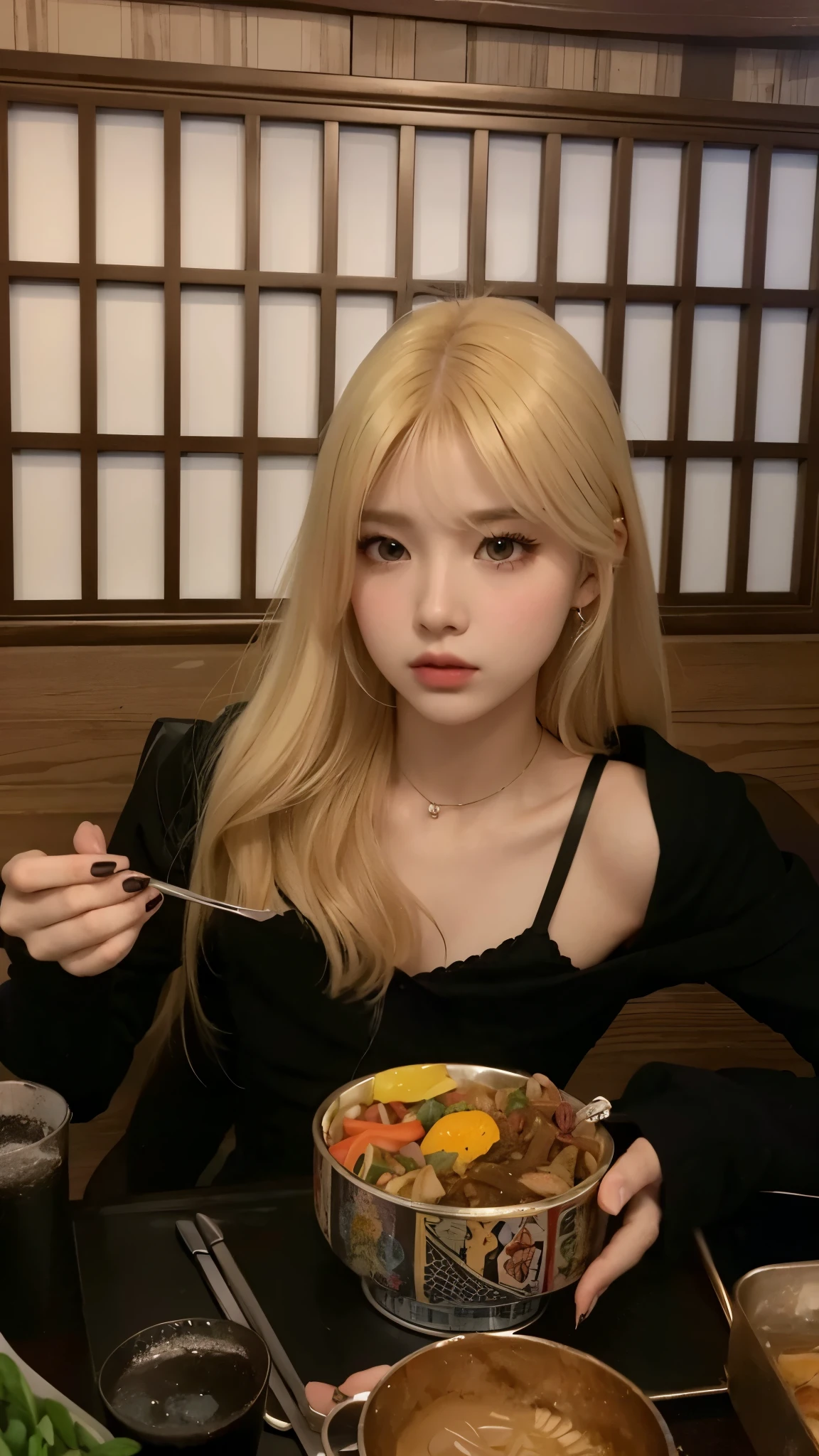 Blonde woman with long hair holding a white cell phone., retrato de kim petras, maquillaje popular de corea del sur, Retrato de Jossi de Blackpink, Parque Roseanne de Blackpink, ulzzang, maquillaje coreano popular, cruel korean gothic girl, ava max, con el pelo largo y blanco, inspirado en Yanjun Cheng, bella delfina, kim taejin