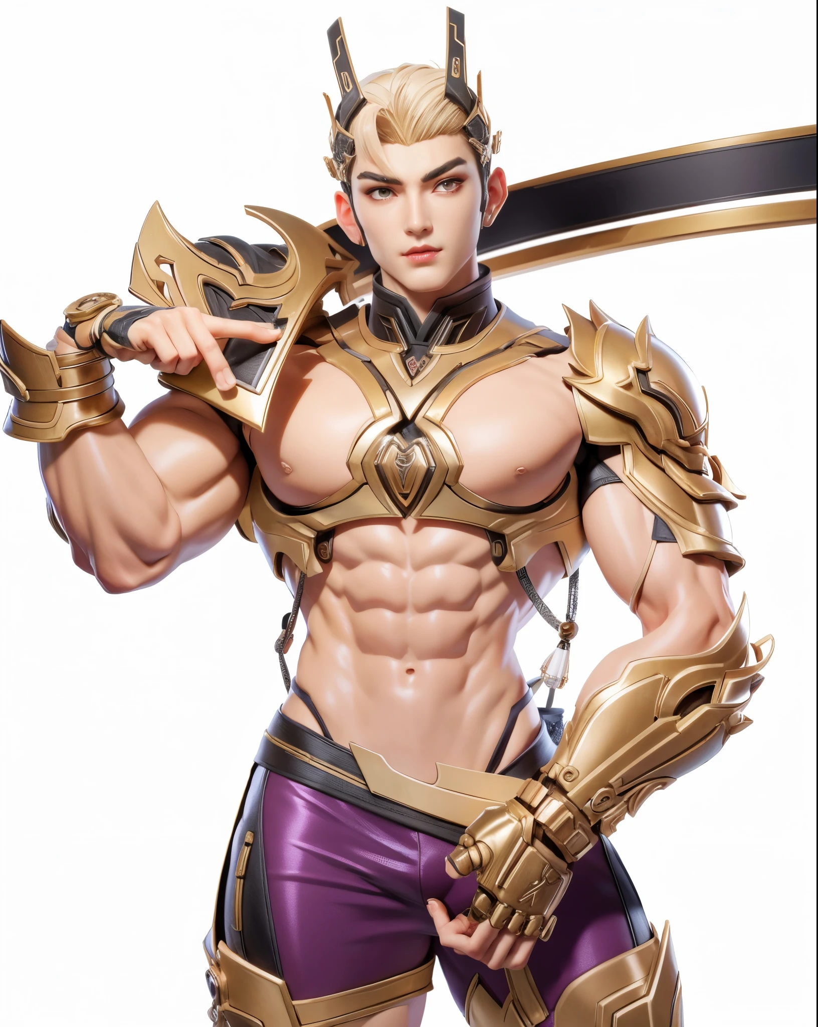 sculpture design，figure，GK model，figure全身，Show muscles，（Exquisite base），Wu Yifan，Handsome cybernetic boy looking at camera in lingerie detailed muscular realistic masterpiece，muscular，