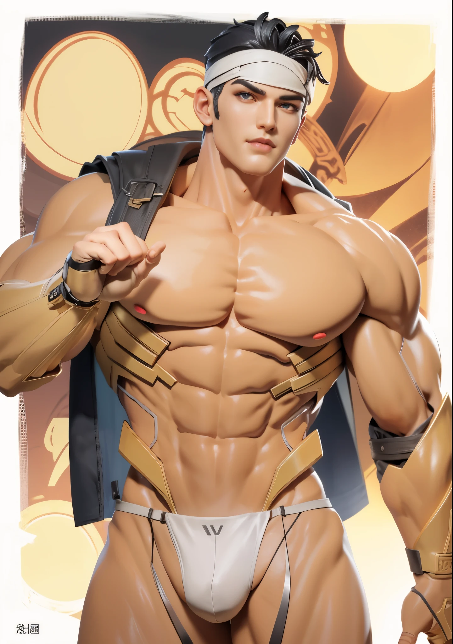 sculpture design,figure,GK model,figure全身,Show muscles,(Exquisite base),Wu Yifan,Handsome cybernetic boy looking at camera in lingerie detailed muscular realistic masterpiece,muscular,