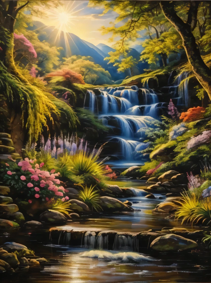 ((masterpiece、highest quality、Super detailed、High resolution、realistic、sharp focus、cinematic lighting))、((there are no humans))、(Highly detailed colorful images)、high contrast、rare flora and fauna garden、perfect composition、Best exhibition、professional oil painting、masterpiece