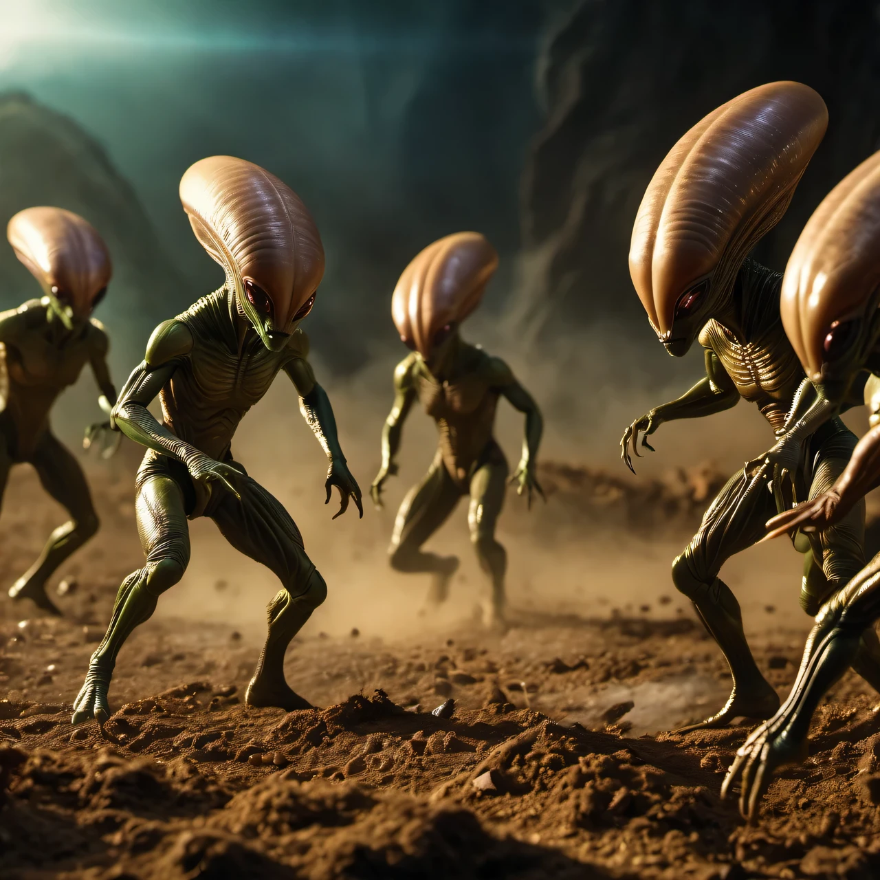 group of alien women fighting over human man