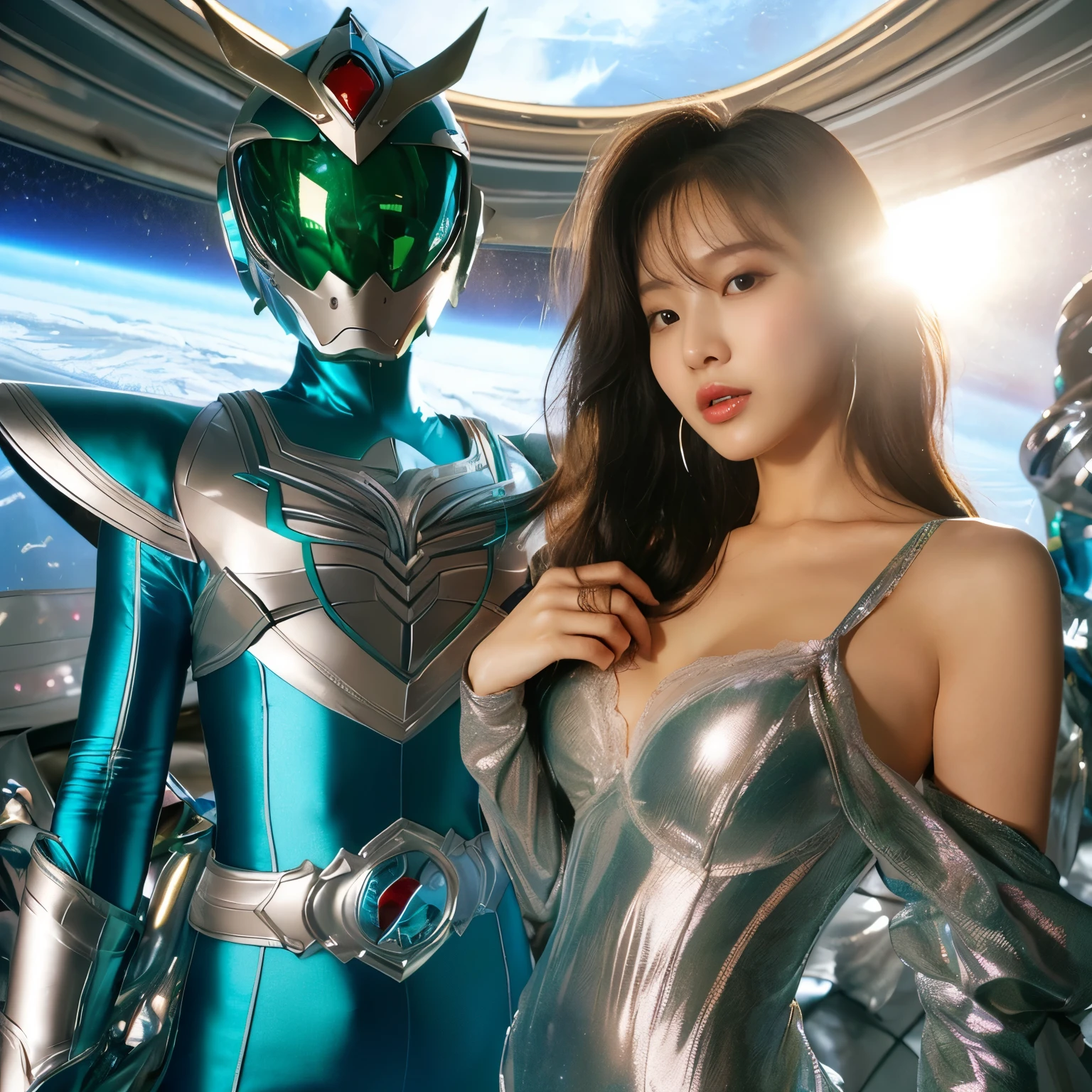 best image quality、Super high resolution、(realism:1.4)、Korean beauty star、The most beautiful KPOP star、horny face、Horny Korean makeup、erotic expression、A body that makes you want to touch it、erotic photos、((Realistic shiny satin fabric texture、High-gloss stretch satin fabric that is smooth and smooth to the touch.、The drape of the curved part of the shiny satin fabric、strong shiny costume、The smooth and beautiful quality and luster of the costumes、A shiny costume made of high-quality satin fabric with high density.、Smooth to the touch oil light liang ice 縝绸 ultra-class battleship skin coat COS、Super Sentai Women's Heroine Suit、Texture of costumes that satin fetishists respond to、Thin, glossy stretch satin fabric)),8K photo quality