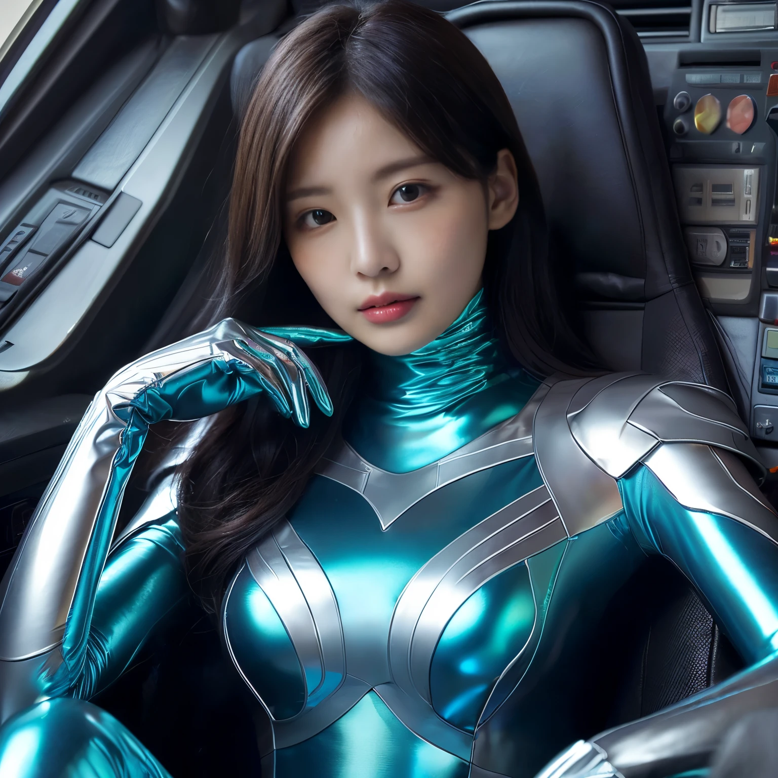 best image quality、Super high resolution、(realism:1.4)、Korean beauty star、The most beautiful KPOP star、horny face、Horny Korean makeup、erotic expression、A body that makes you want to touch it、erotic photos、((Realistic shiny satin fabric texture、High-gloss stretch satin fabric that is smooth and smooth to the touch.、The drape of the curved part of the shiny satin fabric、strong shiny costume、The smooth and beautiful quality and luster of the costumes、A shiny costume made of high-quality satin fabric with high density.、Smooth to the touch oil light liang ice 縝绸 ultra-class battleship skin coat COS、Super Sentai Women&#39;s Heroine Suit、Texture of costumes that satin fetishists respond to、Thin, glossy stretch satin fabric)),8K photo quality