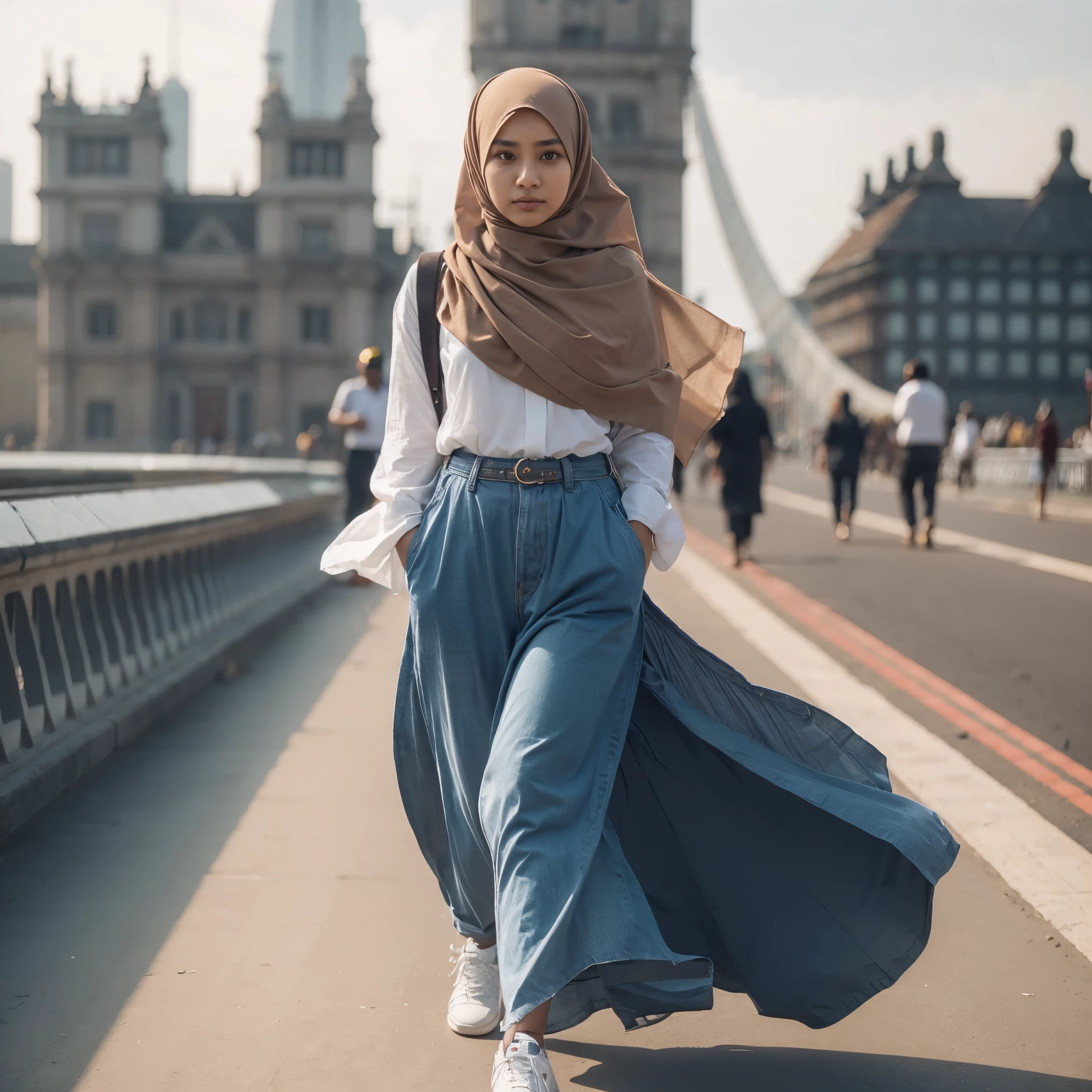 Indonesia girl wear brown color  hijab, raw photo, ultra detail, high contrast 