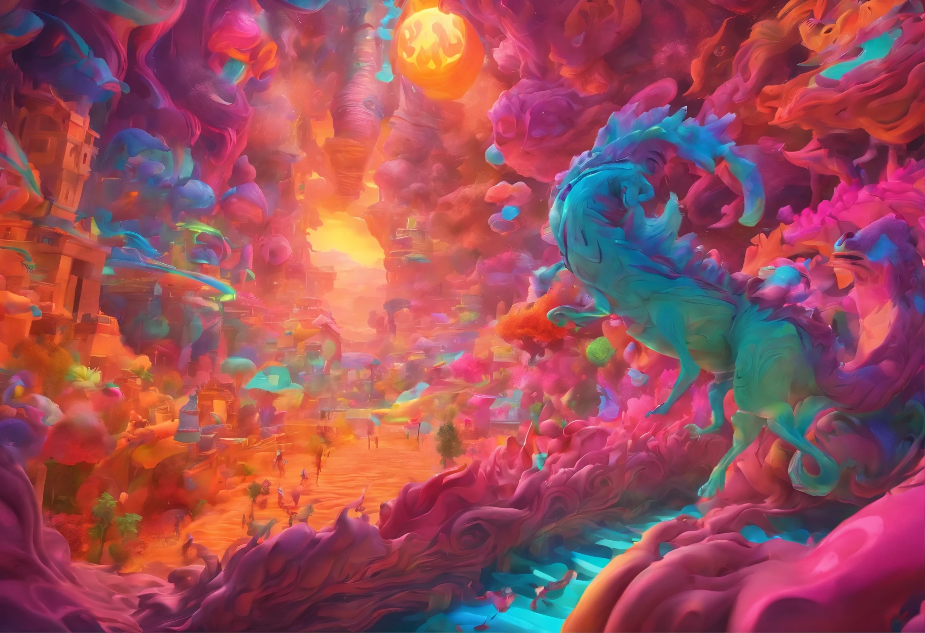 (best quality,4k,8k,highres,masterpiece:1.2),ultra-detailed,(realistic,photorealistic,photo-realistic:1.37),fantastic world,dream like world,dinosaurs,unicorns,ninjas,wonderous landscapes,airships,giant cyberpunk city,illustrations,sharp focus,physically-based rendering,professional, vibrant colors,portraits,horror,anime,sci-fi,photography,concept artists,pastel colors,studio lighting,mysterious light