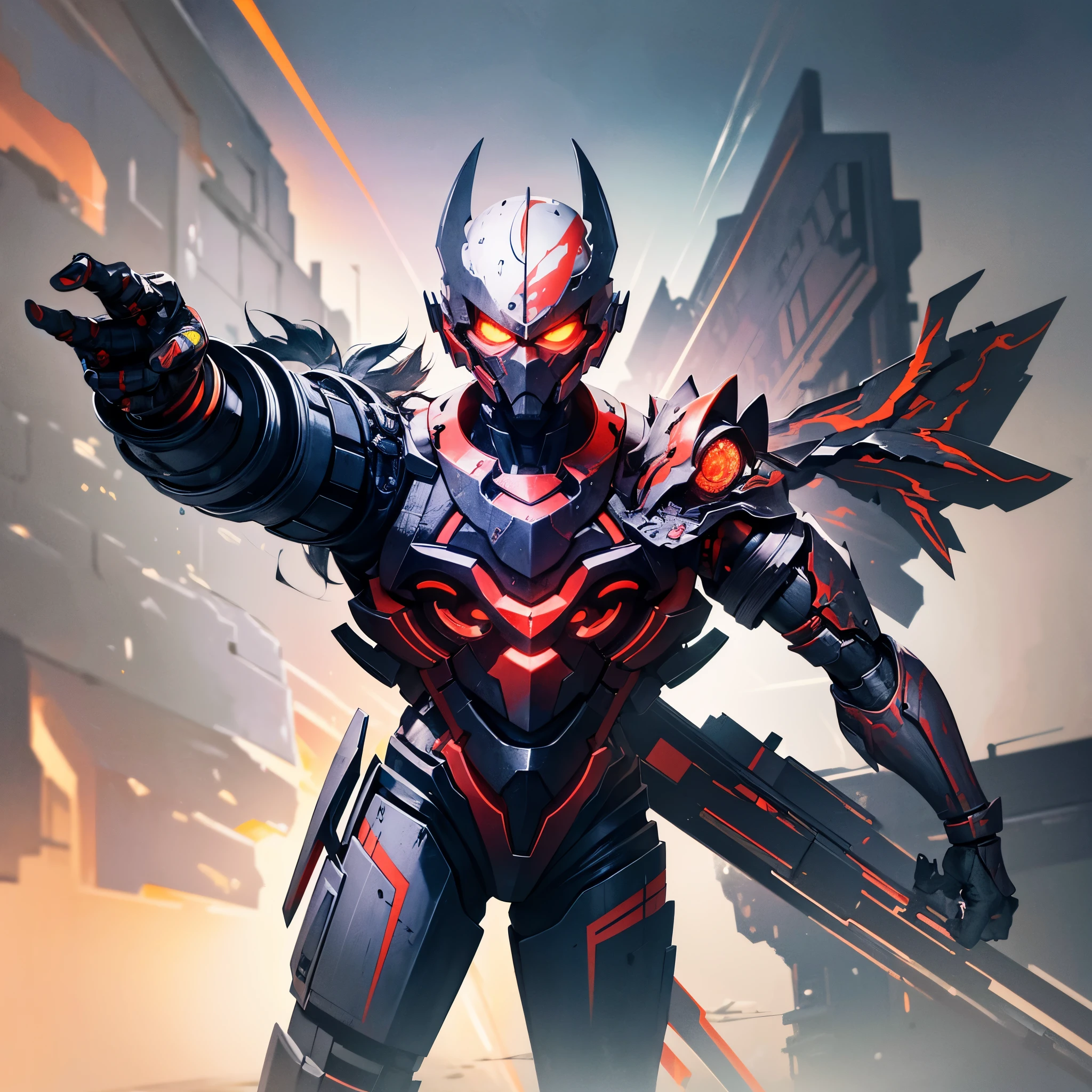A battered cyborg samurai, with obvious damage, is facing off against the evil boss Mecha ninja in an urban decay setting. The scene unfolds with intense energy as the cyborg samurai prepares to engage in an epic battle. The cyborg samurai stands tall, emanating a sense of perseverance and determination. The surface of its body reveals the wear and tear of countless battles, with battle scars and damaged armor adding to its fierce appearance. The cyborg samurai possesses a blend of futuristic technology and ancient samurai aesthetics, embodying the spirit of traditional Japanese warriors in a cybernetic form. The color scheme of the cyborg samurai showcases elements of the traditional Japanese culture, with a focus on vibrant and contrasting hues. The color palette includes rich reds, deep blues, and vibrant gold, representing the iconic Japanese color scheme. These colors add an exquisite touch to the visuals, creating a sense of authenticity and cultural significance. On the other side, the evil boss Mecha ninja stands in a purple chrome color scheme, exuding an aura of mystery and power. The purple chrome finish highlights the ninja's advanced technological enhancements, giving it an otherworldly appearance. The Mecha ninja's design is sleek and agile, with sharp edges and an intimidating presence. The urban decay setting adds a gritty and dystopian atmosphere to the scene. The backdrop is filled with dilapidated buildings, overgrown vegetation, and decaying infrastructure, signifying the aftermath of a once-bustling city. The crumbling structures and faded graffiti emphasize the sense of abandonment and desolation. In terms of image quality, the prompt demands the highest standards. The generated image should possess the best quality, with a resolution of 4k or 8k. The level of detail should be ultra-detailed, approaching photorealism. The lighting should be carefully designed, with studio lighting techniques enhancing the overall impact of the image. The co
