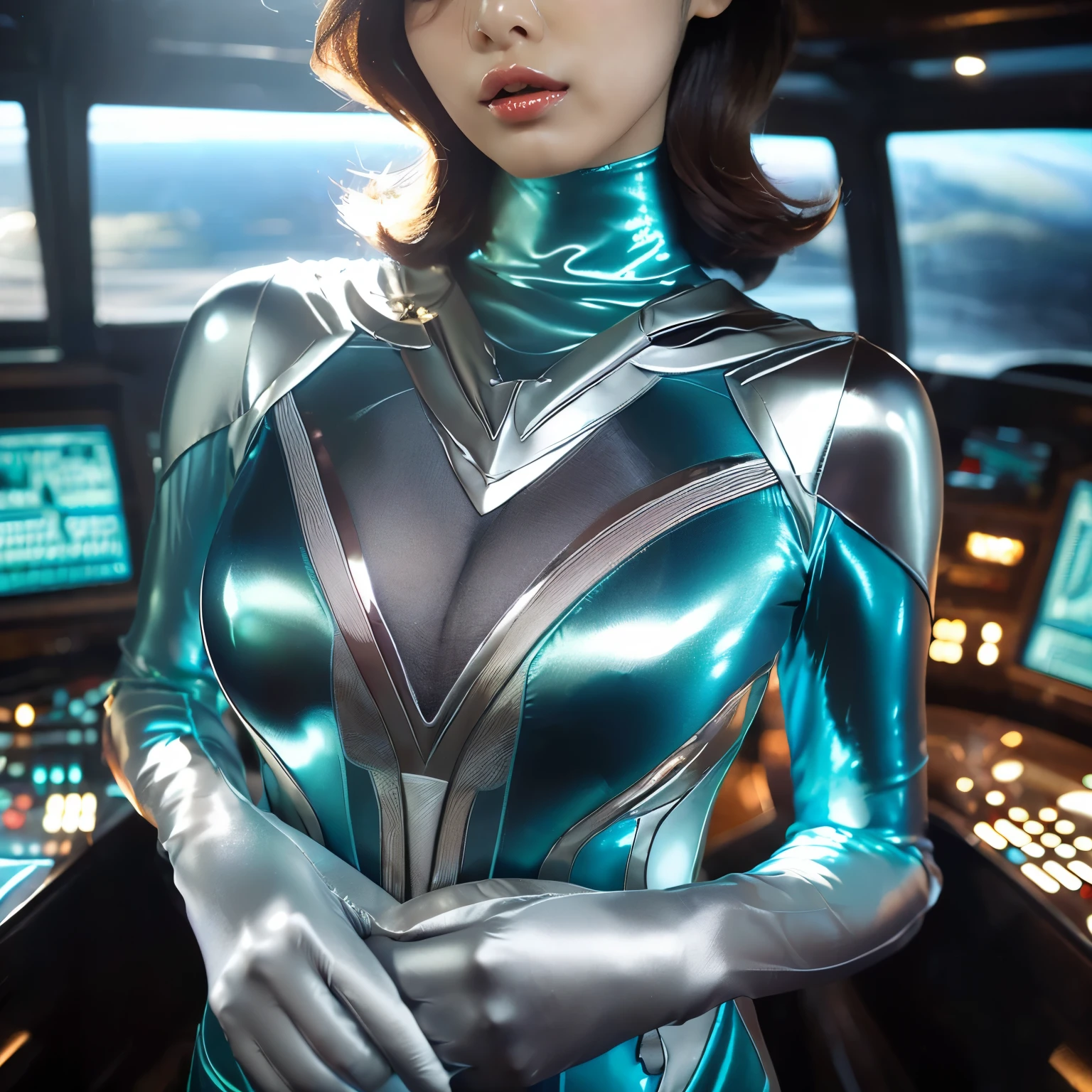 best image quality、Super high resolution、(realism:1.4)、Korean beauty star、The most beautiful KPOP star、horny face、Horny Korean makeup、erotic expression、A body that makes you want to touch it、erotic photos、((Realistic shiny satin fabric texture、High-gloss stretch satin fabric that is smooth and smooth to the touch.、The drape of the curved part of the shiny satin fabric、strong shiny costume、The smooth and beautiful quality and luster of the costumes、A shiny costume made of high-quality satin fabric with high density.、Smooth to the touch oil light liang ice 縝绸 ultra-class battleship skin coat COS、Super Sentai Women's Heroine Suit、Texture of costumes that satin fetishists respond to、Thin, glossy stretch satin fabric)),8K photo quality