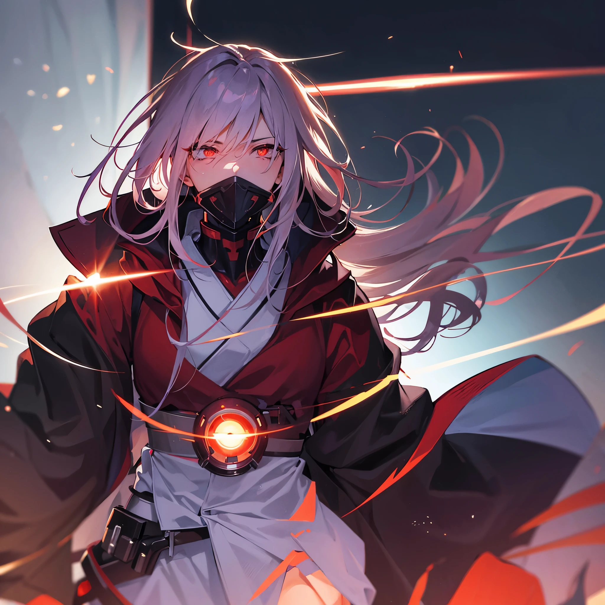 cyborg samurai, Japanese color scheme(Rising sun, red samurai), battered, obvious damage, (evil boss Mecha ninja, purple chrome color scheme), urban decay, best quality, 4k, highres, ultra-detailed, realistic, HDR, studio lighting, extreme detail description, professional, vivid colors, bokeh, dramatic showdown