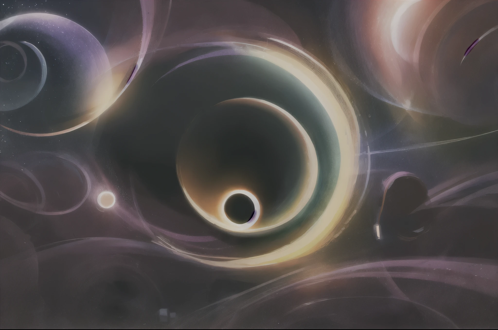 visual novel, otherworldly realm, gray fog, luminous black hole portal, solar eclipse, black hole, black void, blackhole, the magic eclipsing