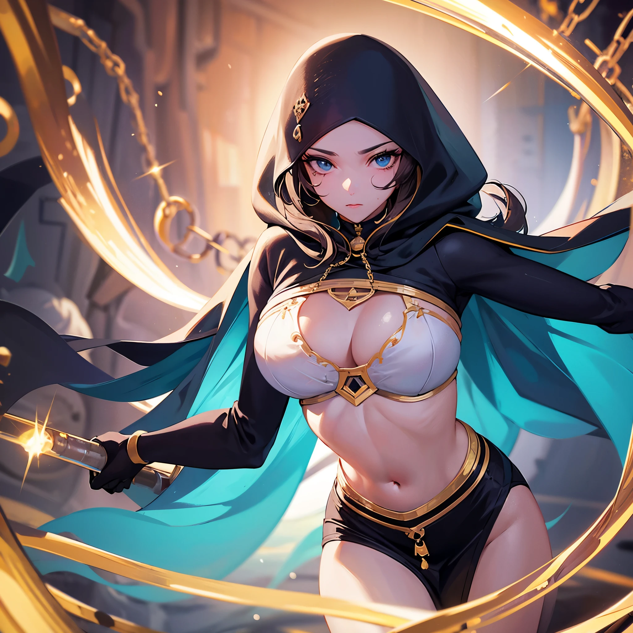 (busty malaysian woman:1.1, age 40:1.1, hijab no hair showing:1.1, athletic:1.1, many chains jewels and charms, wielding magic weapons), final showdown against a jeweled dragon, (best quality:1.2), ultra-detailed, realistic:1.37, HDR, studio lighting, vivid colors, portraits, sharp focus, physically-based rendering, extreme detail description, professional, bokeh, vibrant color palette, dramatic lighting