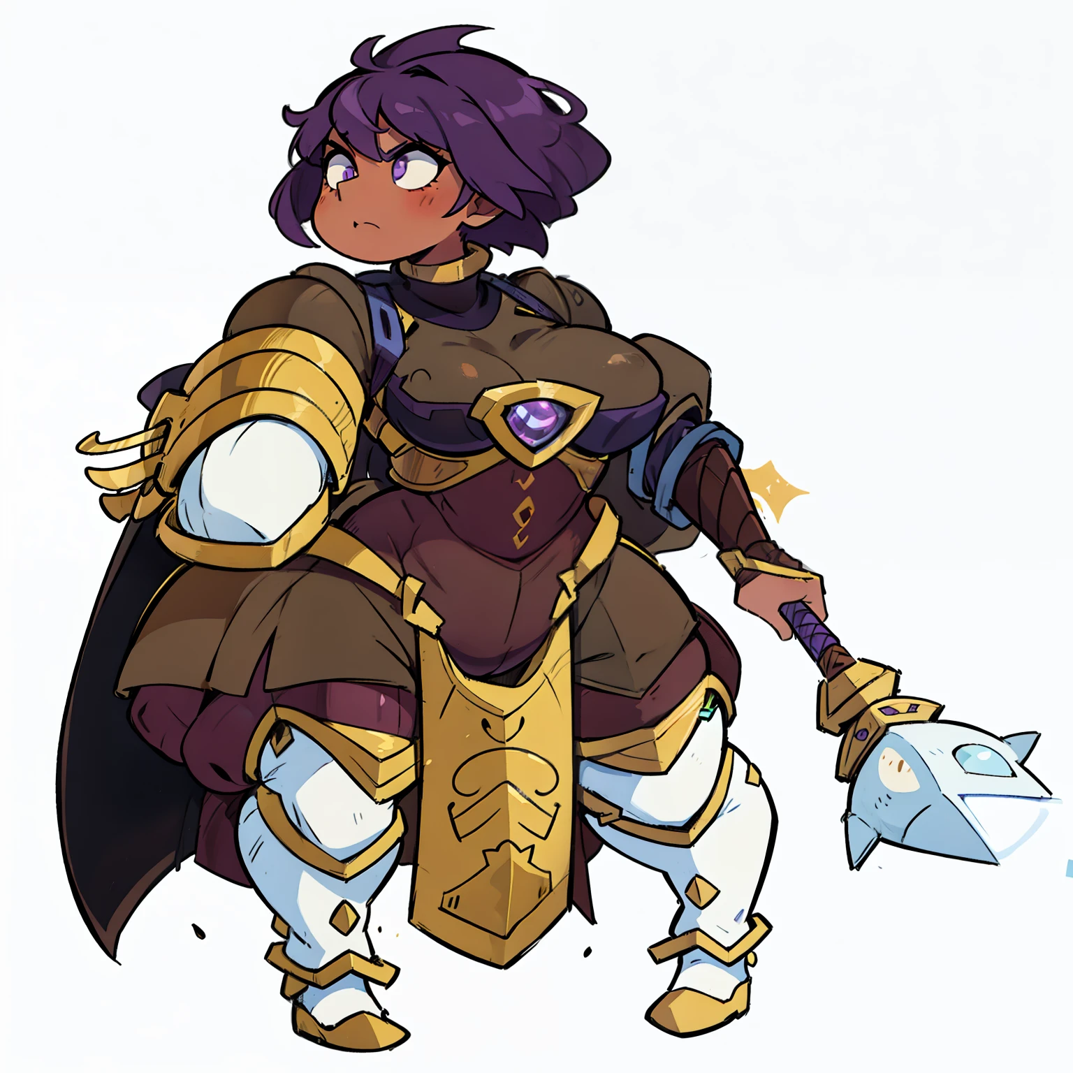 a cartoon image of a dark skin woman in armor holding a sword, samira from league of legends, mighty plump female sorceress, valkyrie style character, , wearing dark purple armor, north adult female warrior, thick armor, female mage!, armor girl, clothed in ancient battle armor