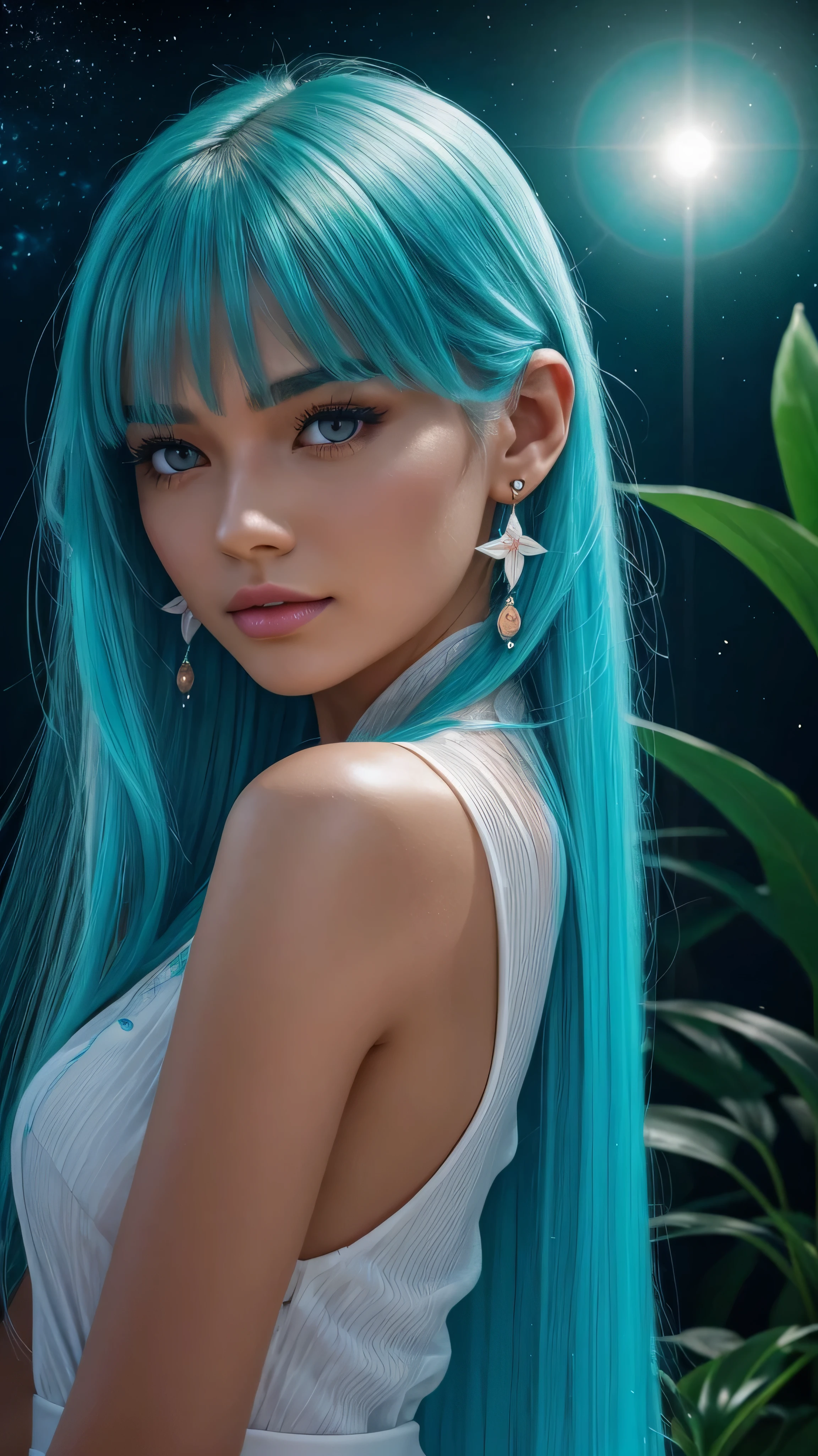 Beautiful realistic girl with BRIGHT WHITE-TURQUOISE yellow long hair..seductive pose and gestures,..... ,Close-up of clean skin with detailed skin ,full length,in a short miniskirt,on an orange background ,Against the background of the starry sky,bright makeup,EARRINGS WITH GLITTERS,two-leaf gray flower,translucent speckled bifoliate gray,Bioluminescent - Ultra High Quality 8K Music Equalizer, High contrast, rich colors, soft light, Super detailed photos. ultra high quality 8K, High contrast, noise reduction, яркие rich colors.. high quality, 8k Ultra HD, High contrasthigh quality,мягкие close focus,very beautiful flower, translucent red lily of the valley with dew drop flower, bioluminescent flower glows and shimmers, he grows in a mysterious forest, shrouded in mystery, Сверхhigh quality 8k, High contrast, rich colors, soft light, Ultra-detailed photos. Сверхhigh quality 8k, High contrast, noise reduction, bright rich colors.. high quality, 8k Ultra HD, High contrast