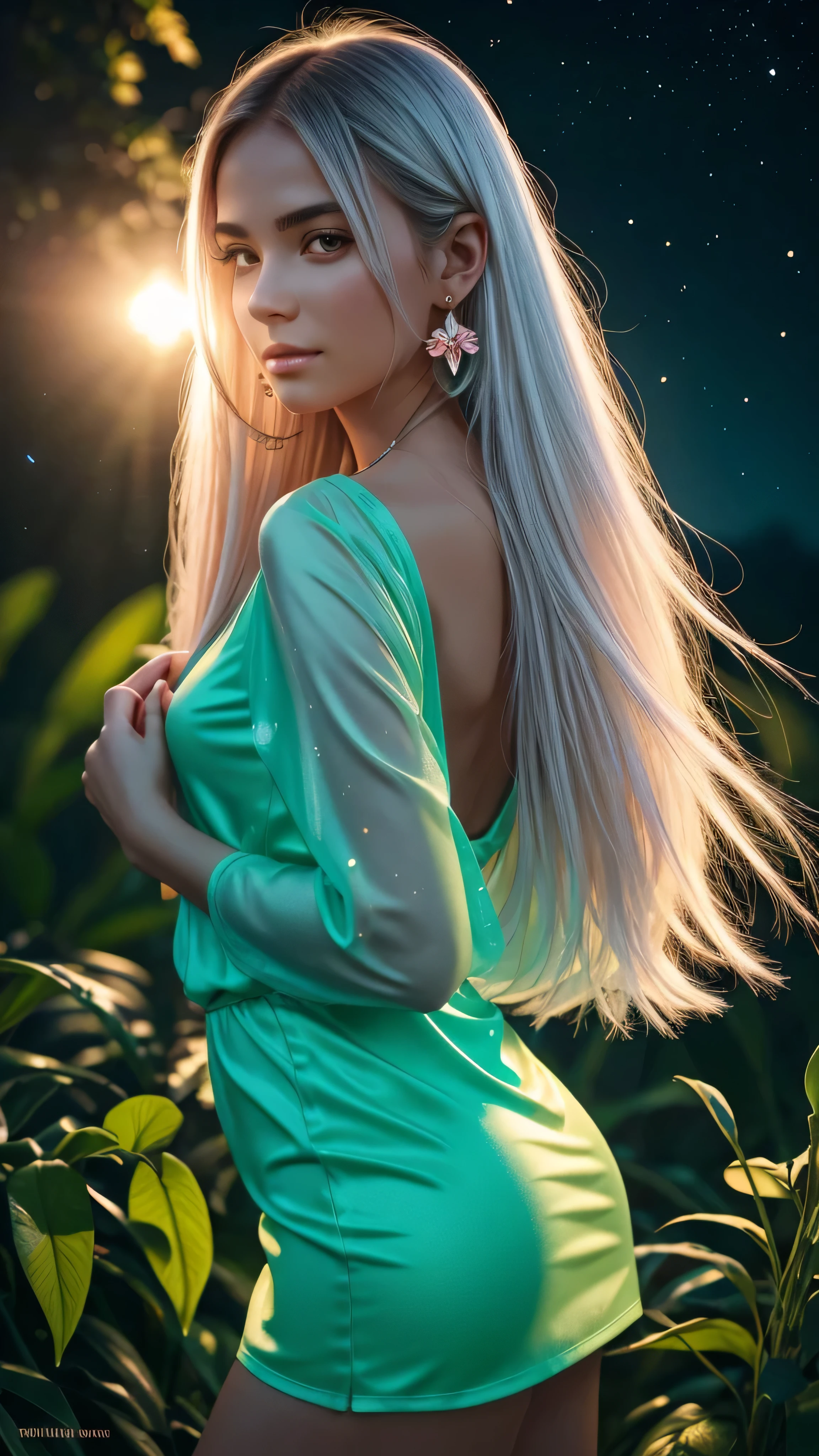 Beautiful realistic girl with BRIGHT WHITE-TURQUOISE yellow long hair..seductive pose and gestures,..... ,Close-up of clean skin with detailed skin ,full length,in a short miniskirt,on an orange background ,Against the background of the starry sky,bright makeup,EARRINGS WITH GLITTERS,two-leaf gray flower,translucent speckled bifoliate gray,Bioluminescent - Ultra High Quality 8K Music Equalizer, High contrast, rich colors, soft light, Super detailed photos. ultra high quality 8K, High contrast, noise reduction, яркие rich colors.. high quality, 8k Ultra HD, High contrasthigh quality,мягкие close focus,very beautiful flower, translucent red lily of the valley with dew drop flower, bioluminescent flower glows and shimmers, he grows in a mysterious forest, shrouded in mystery, Сверхhigh quality 8k, High contrast, rich colors, soft light, Ultra-detailed photos. Сверхhigh quality 8k, High contrast, noise reduction, bright rich colors.. high quality, 8k Ultra HD, High contrast